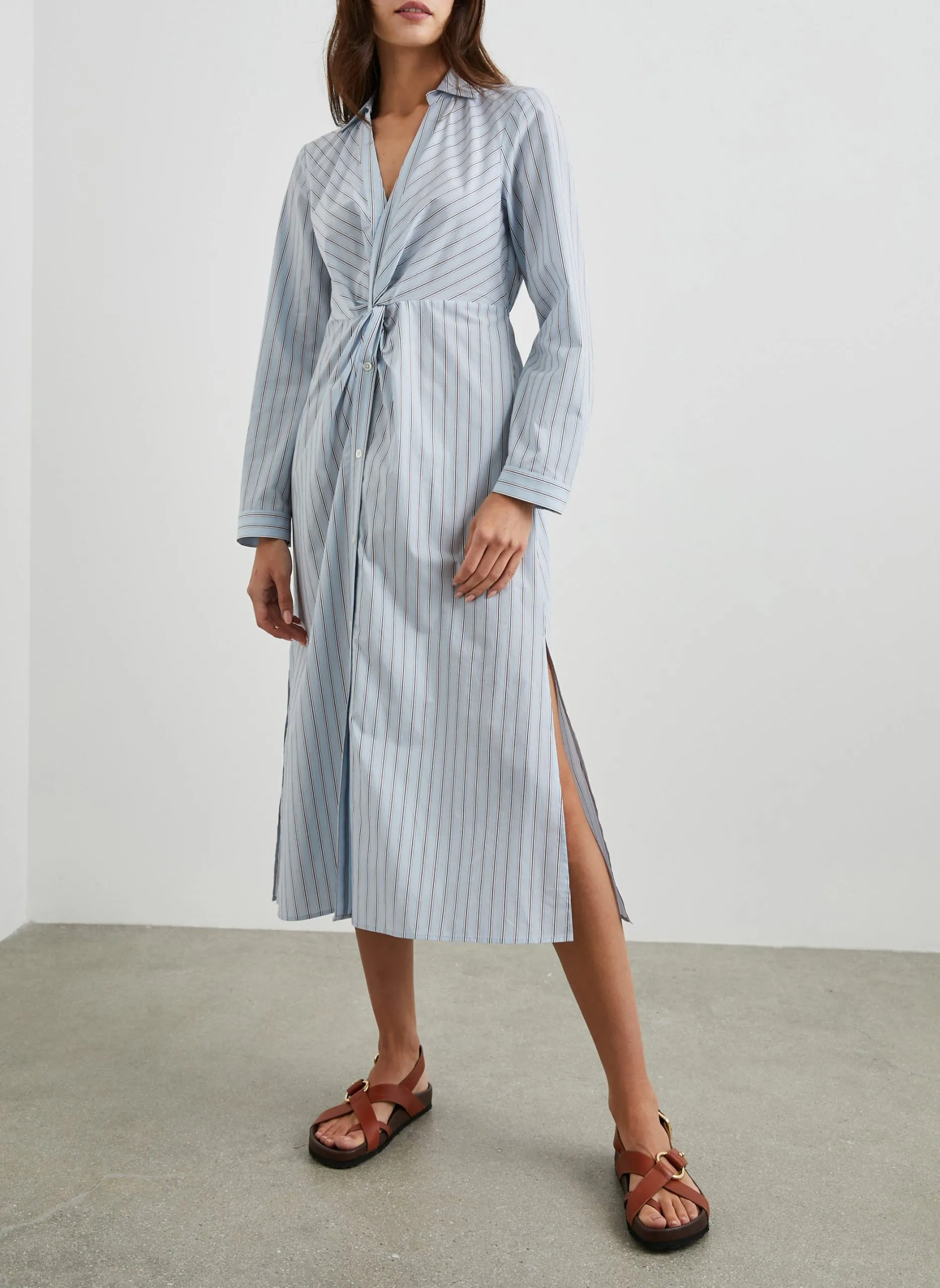 Robe chemise rayée en coton mélangé Bleu IRIE