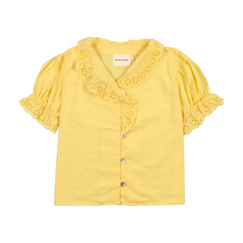 Blouse col V brodée en coton Jaune LAGUNA
