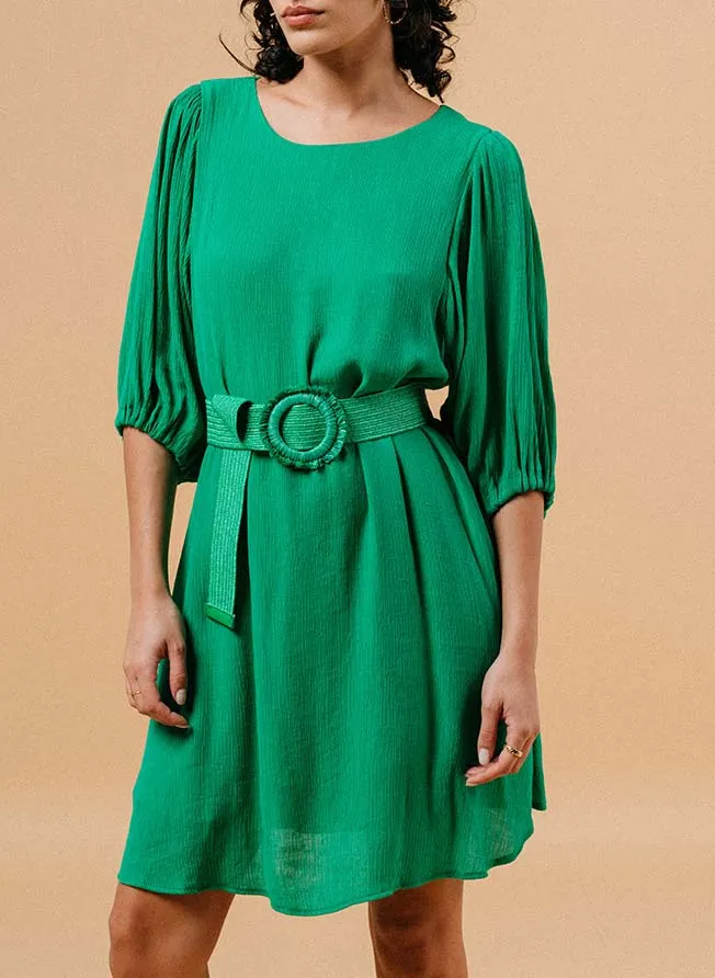 Robe courte col rond droite Vert MELISSA