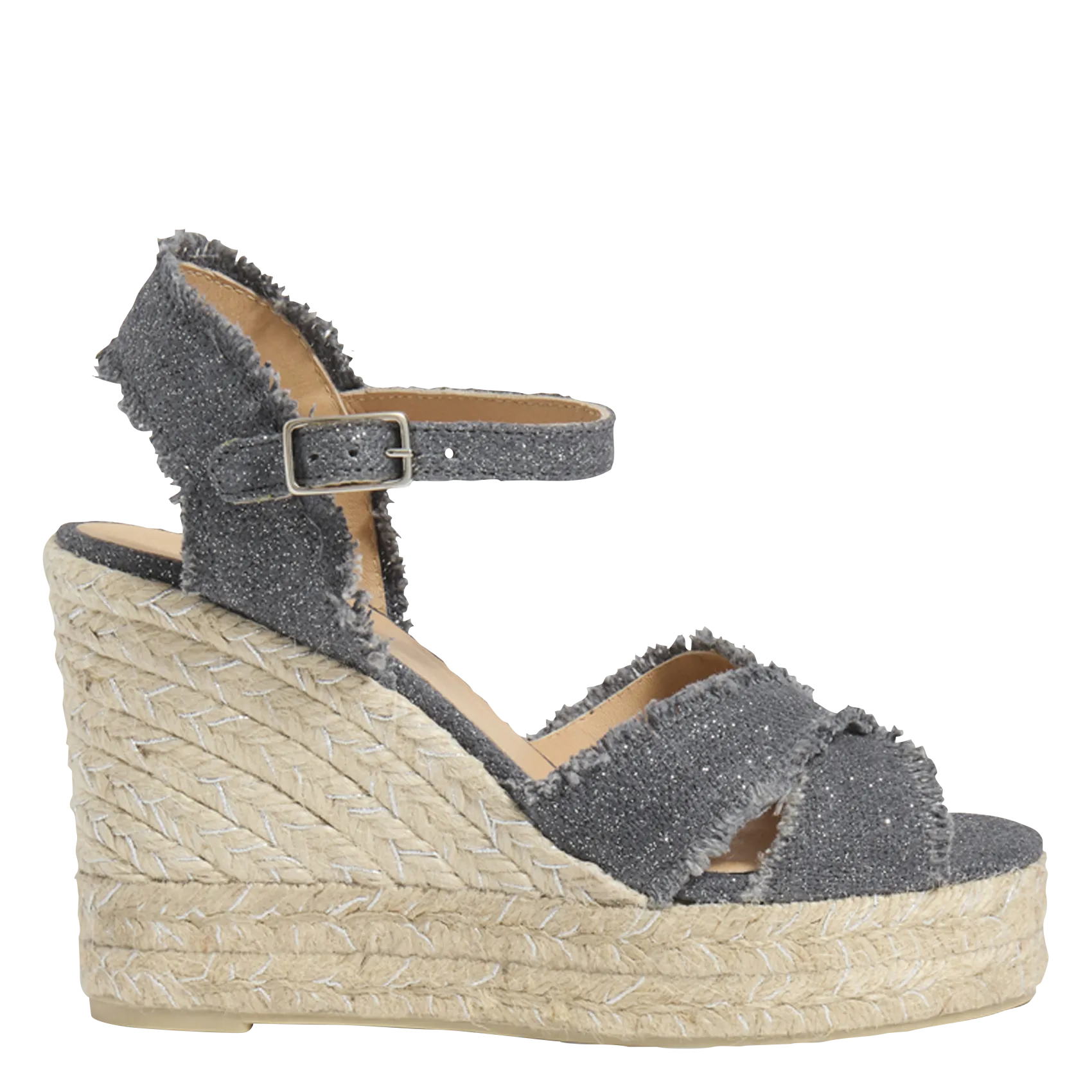 Sandales compensées en lin à paillettes Argent BROMELIAED