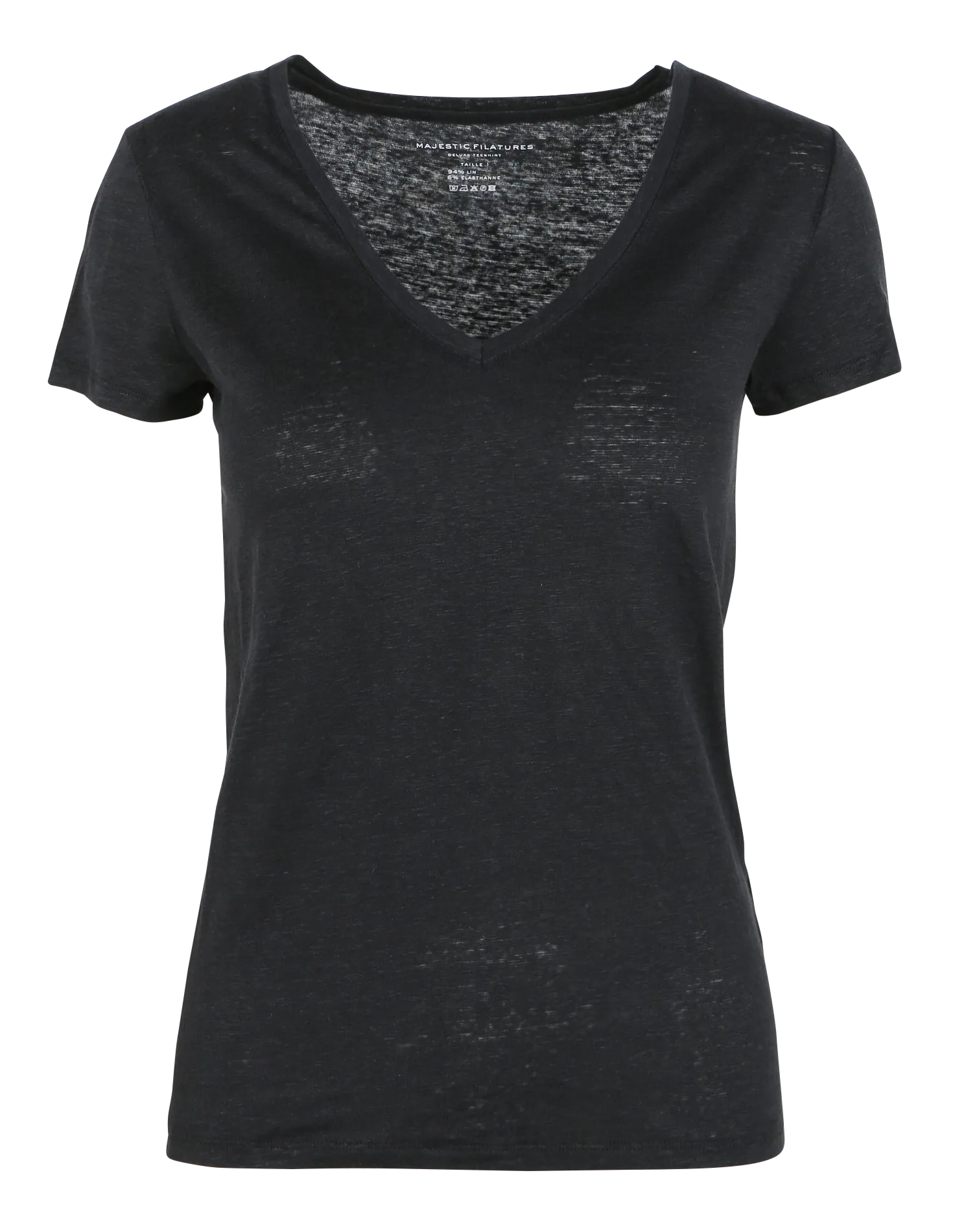 Tee-shirt col V moulant en lin strectch Noir