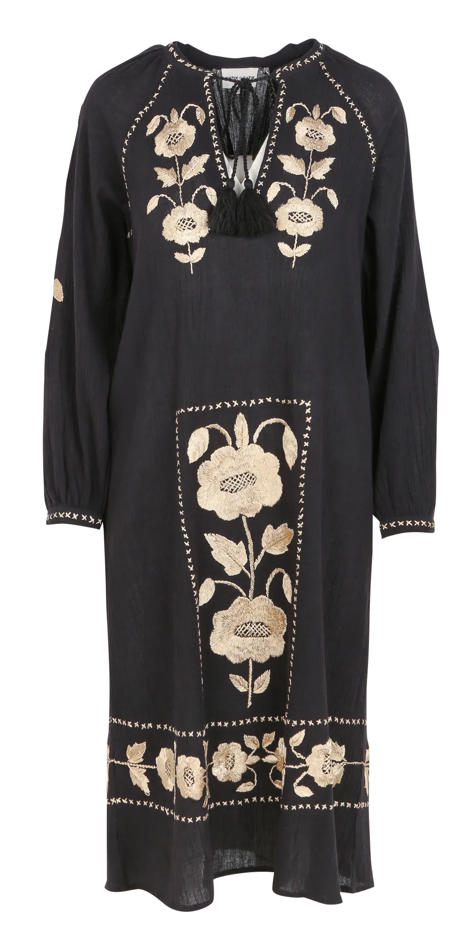 Robe ample brodée en coton Noir ILA S