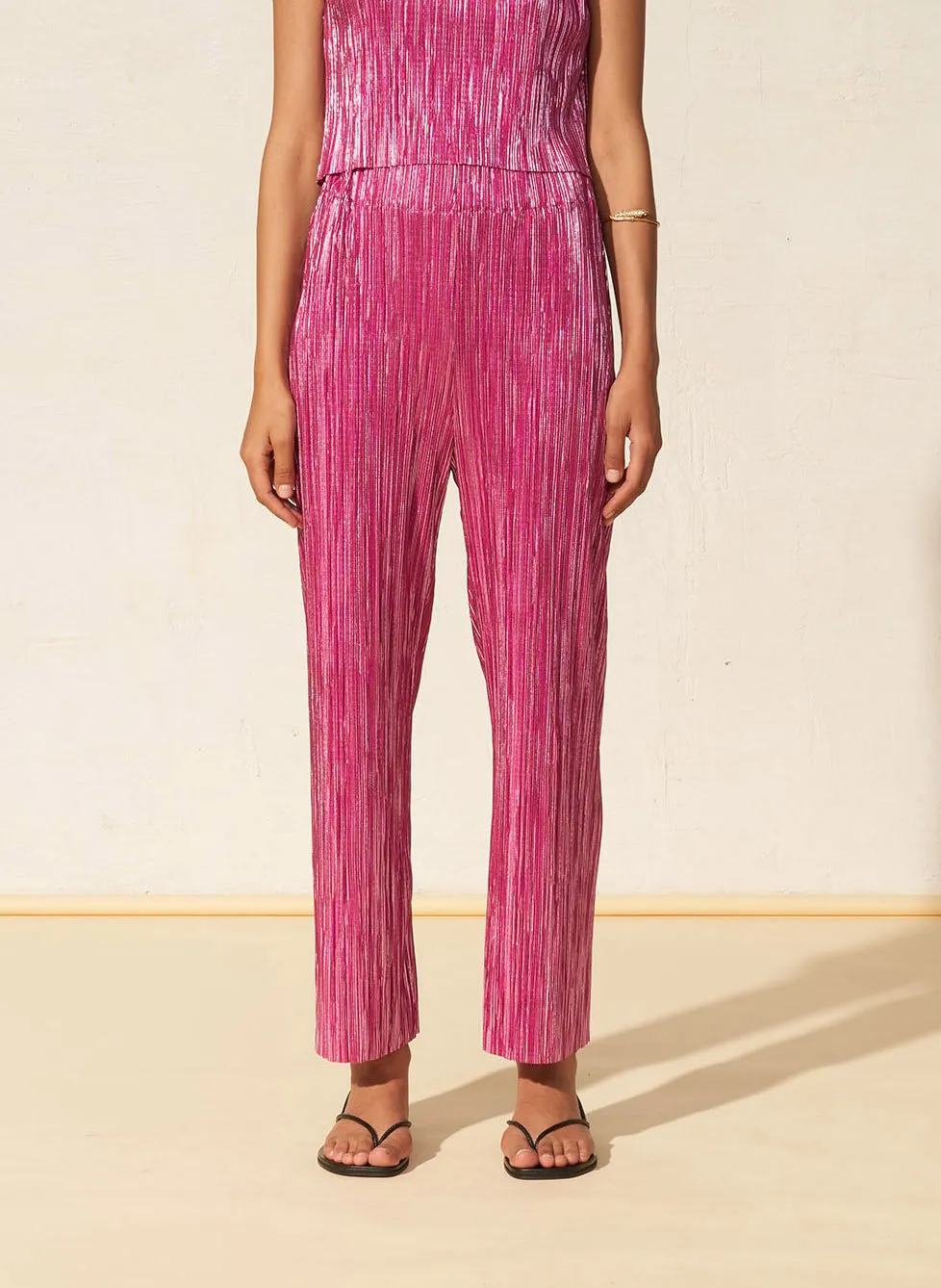 Pantalon large taille haute plissé Rose CORFOU