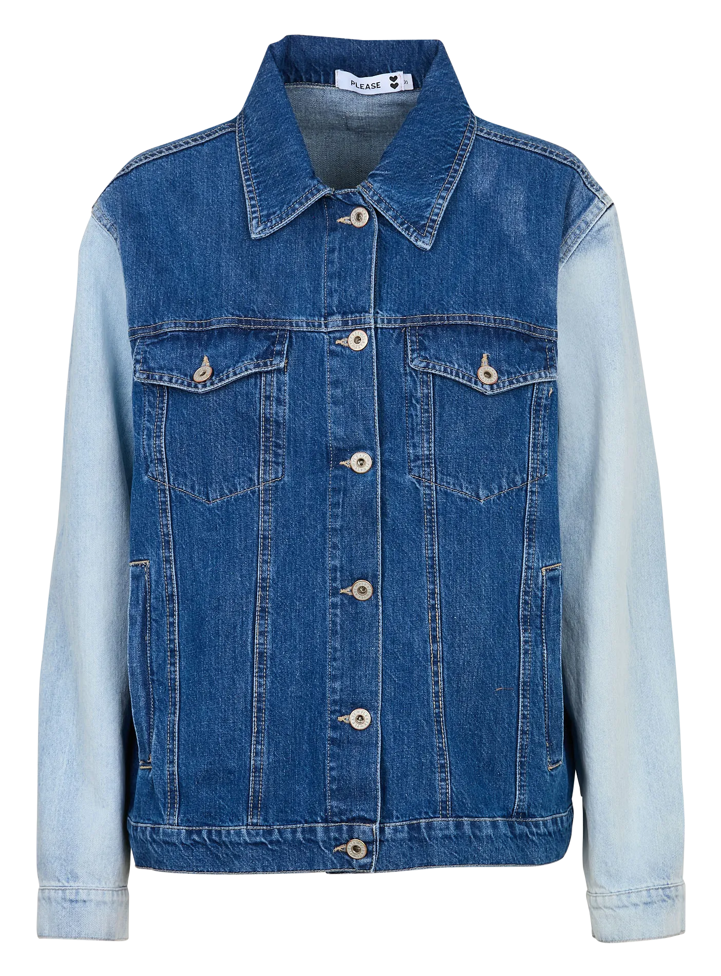Veste droite col classique en coton Bleu
