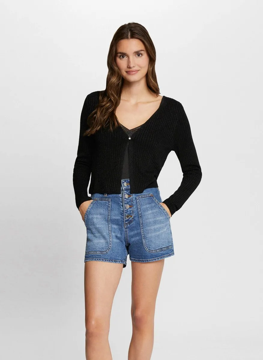 Gilet ajusté col V côtelé Marron 241-MIRZI