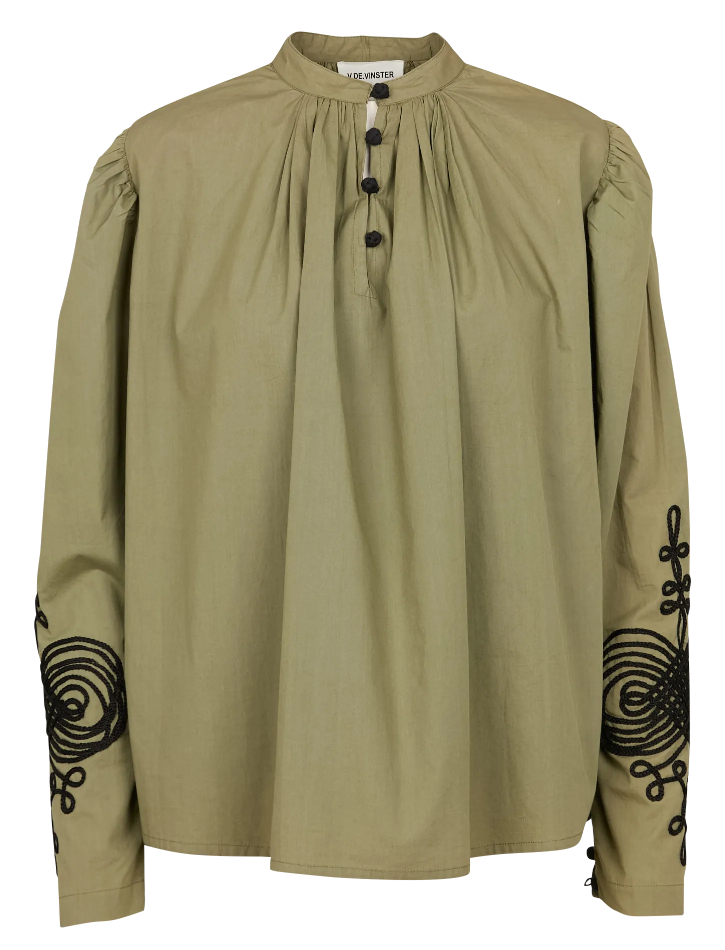 Blouse ample col rond brodée en coton Kaki EGO