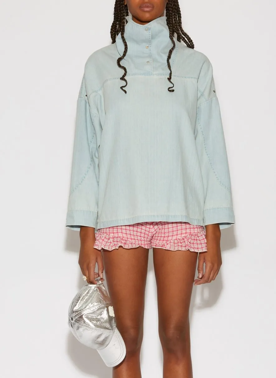 Blouse col rond rayée en coton Bleu BIANCA