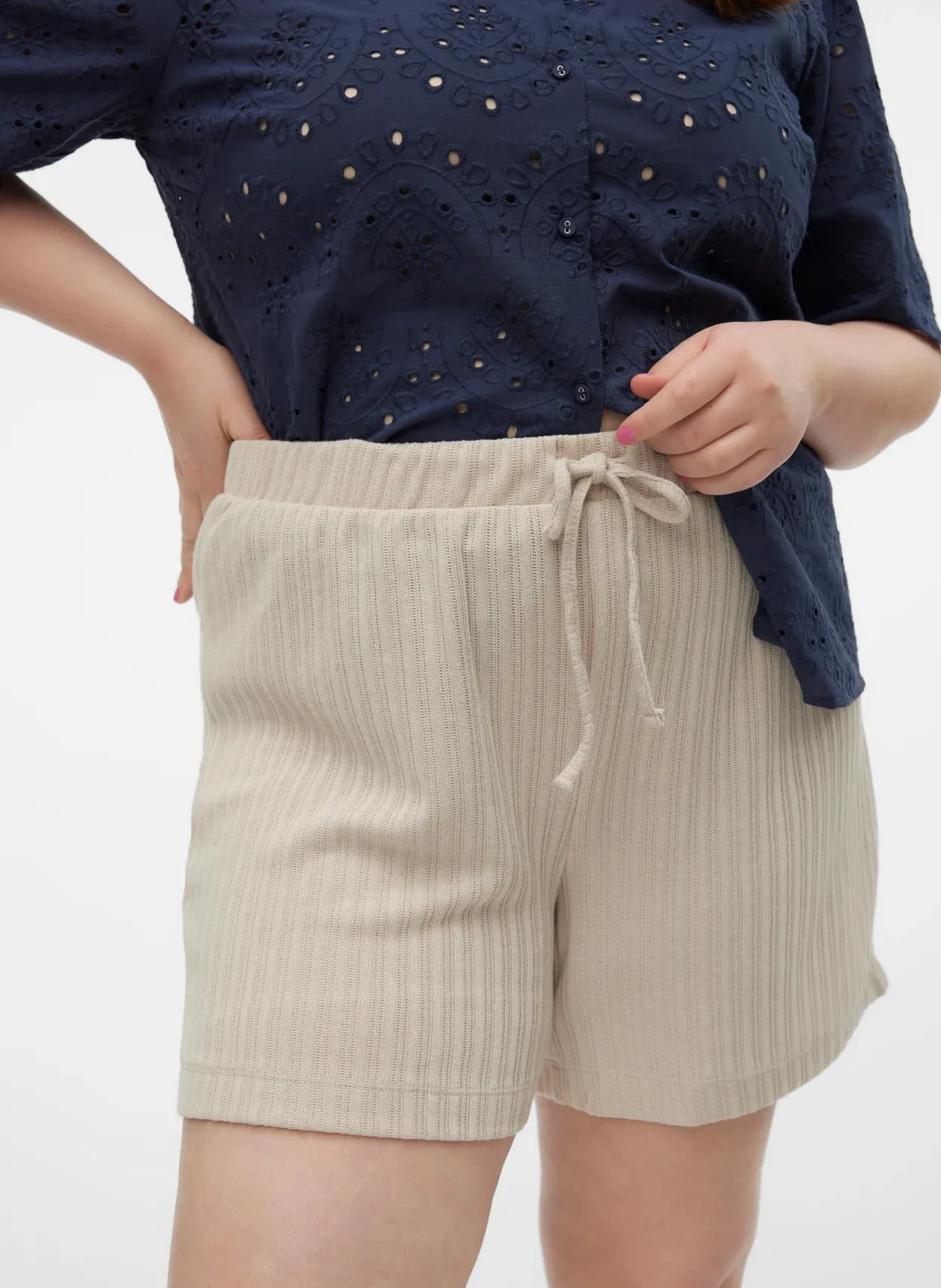 Short taille haute côtelé Beige OLIVA