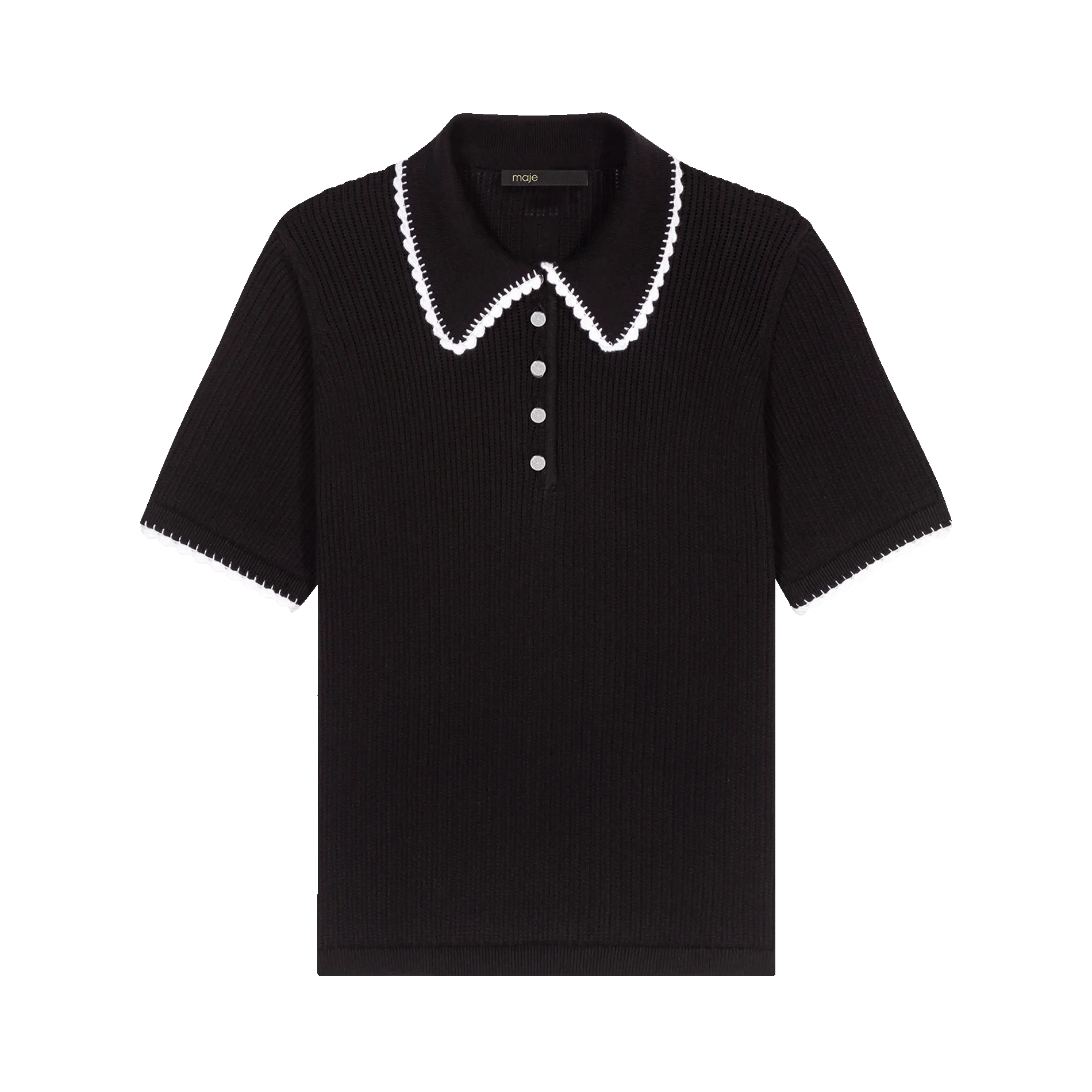 Polo droit en coton mélangé Noir