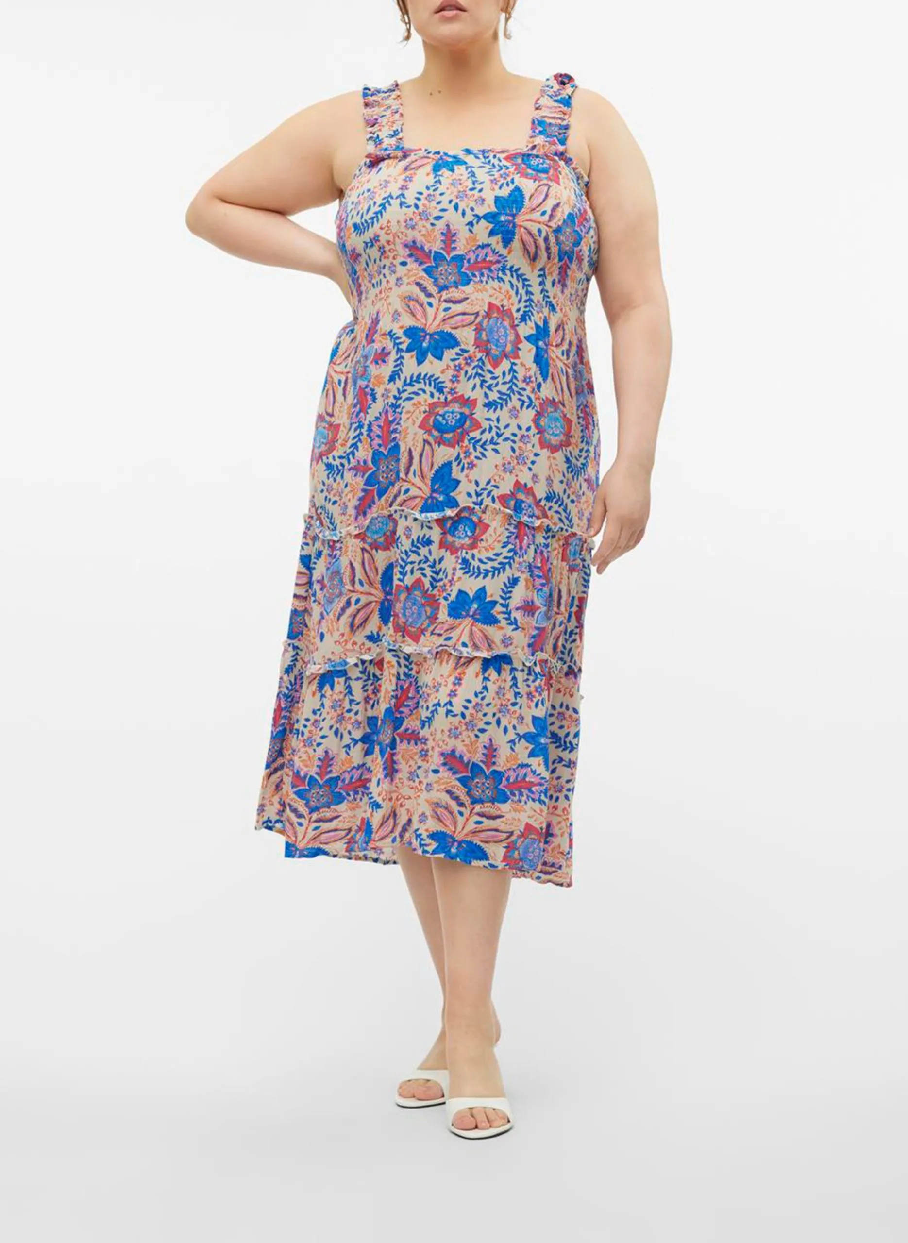 Robe midi smockée et imprimée Beige MENNY