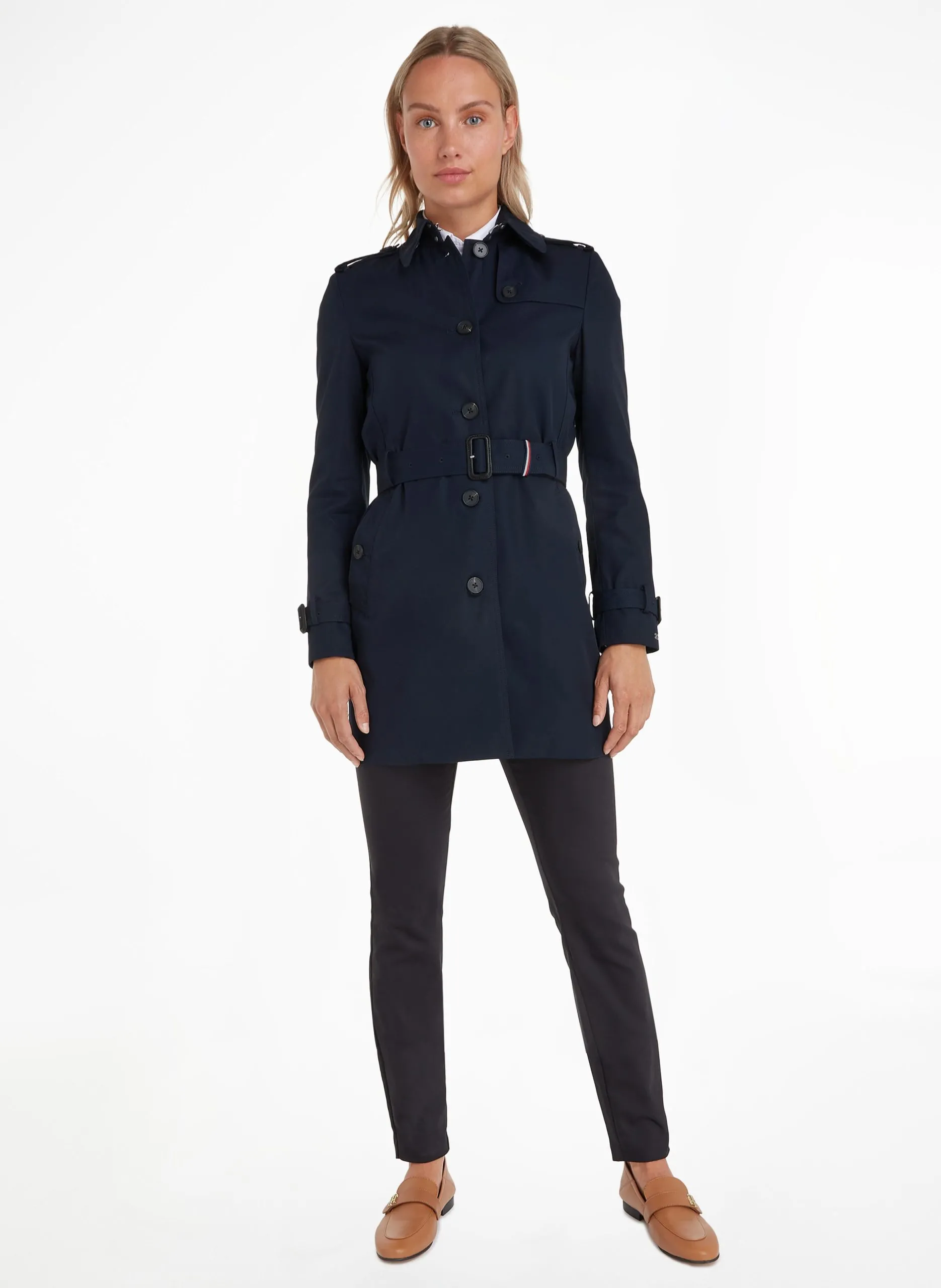 Trench-coat droit en coton bio Bleu