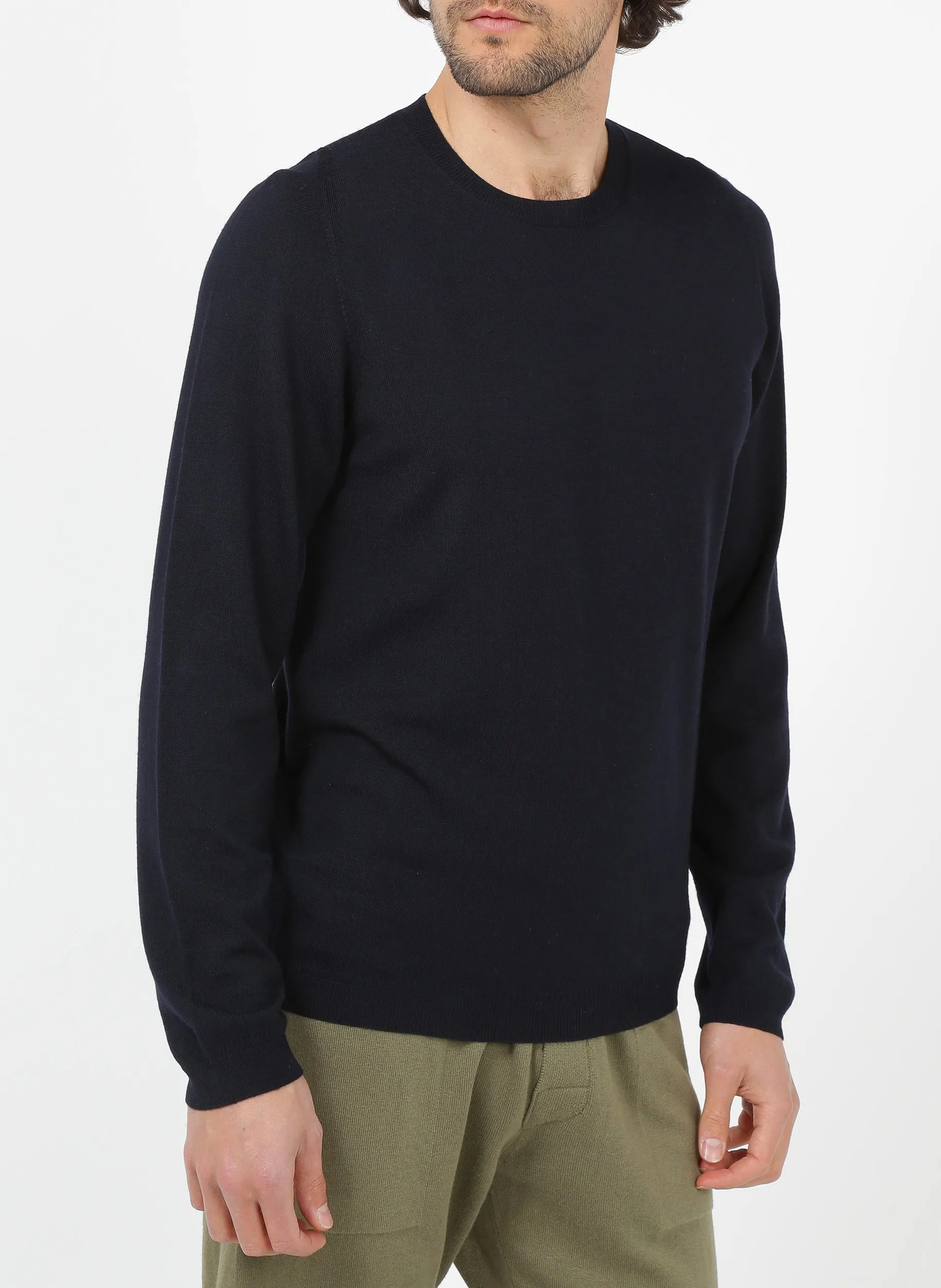 Pull col rond en laine regular fit Bleu