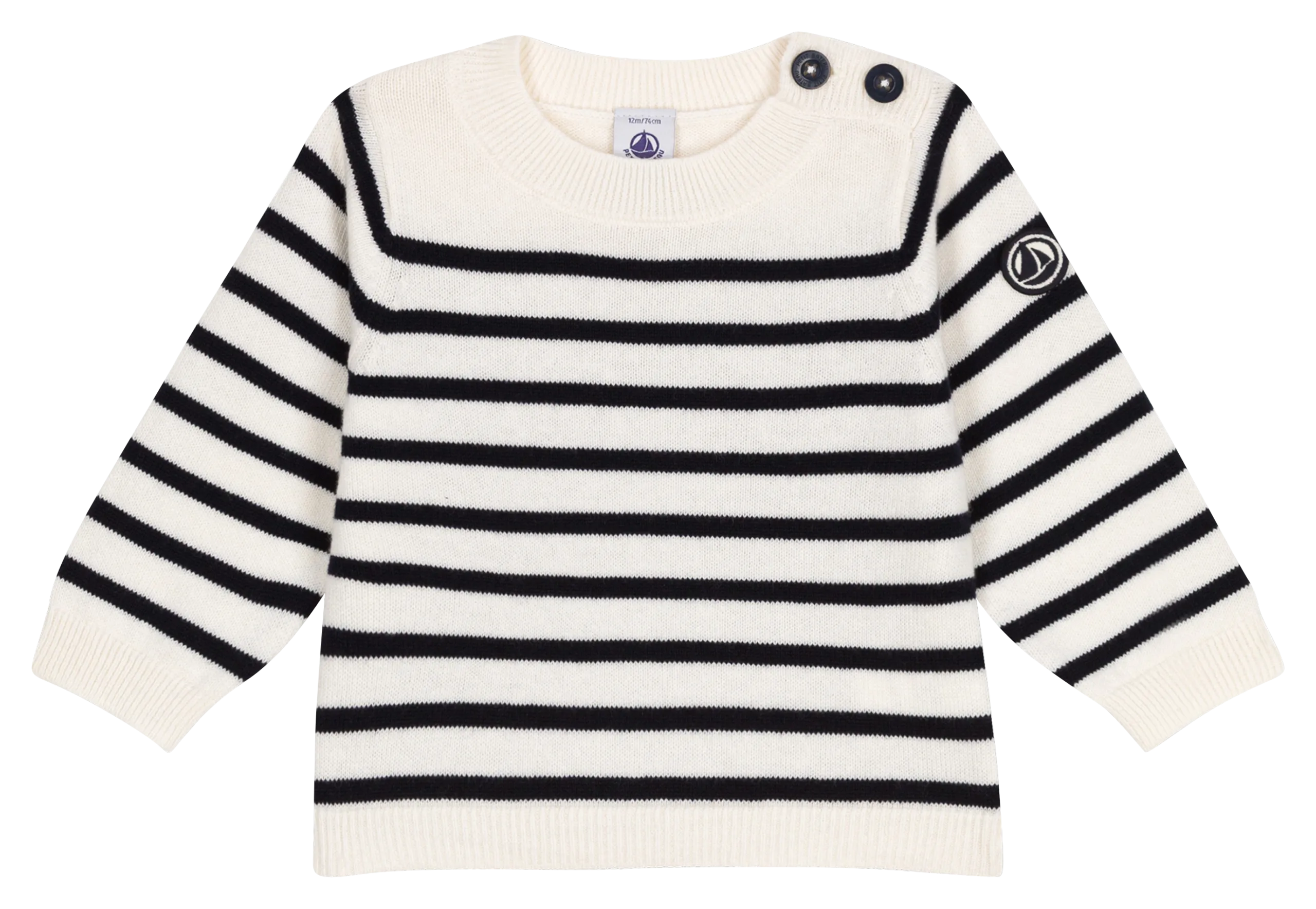 Pull col rond droit en laine et coton mélangé Blanc