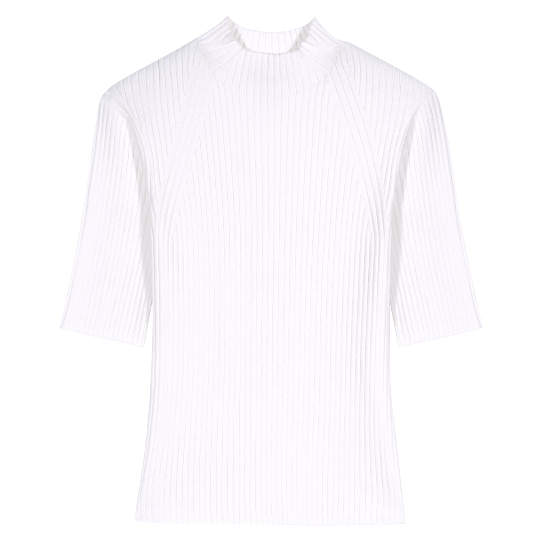 Top col rond en coton mélangé Beige