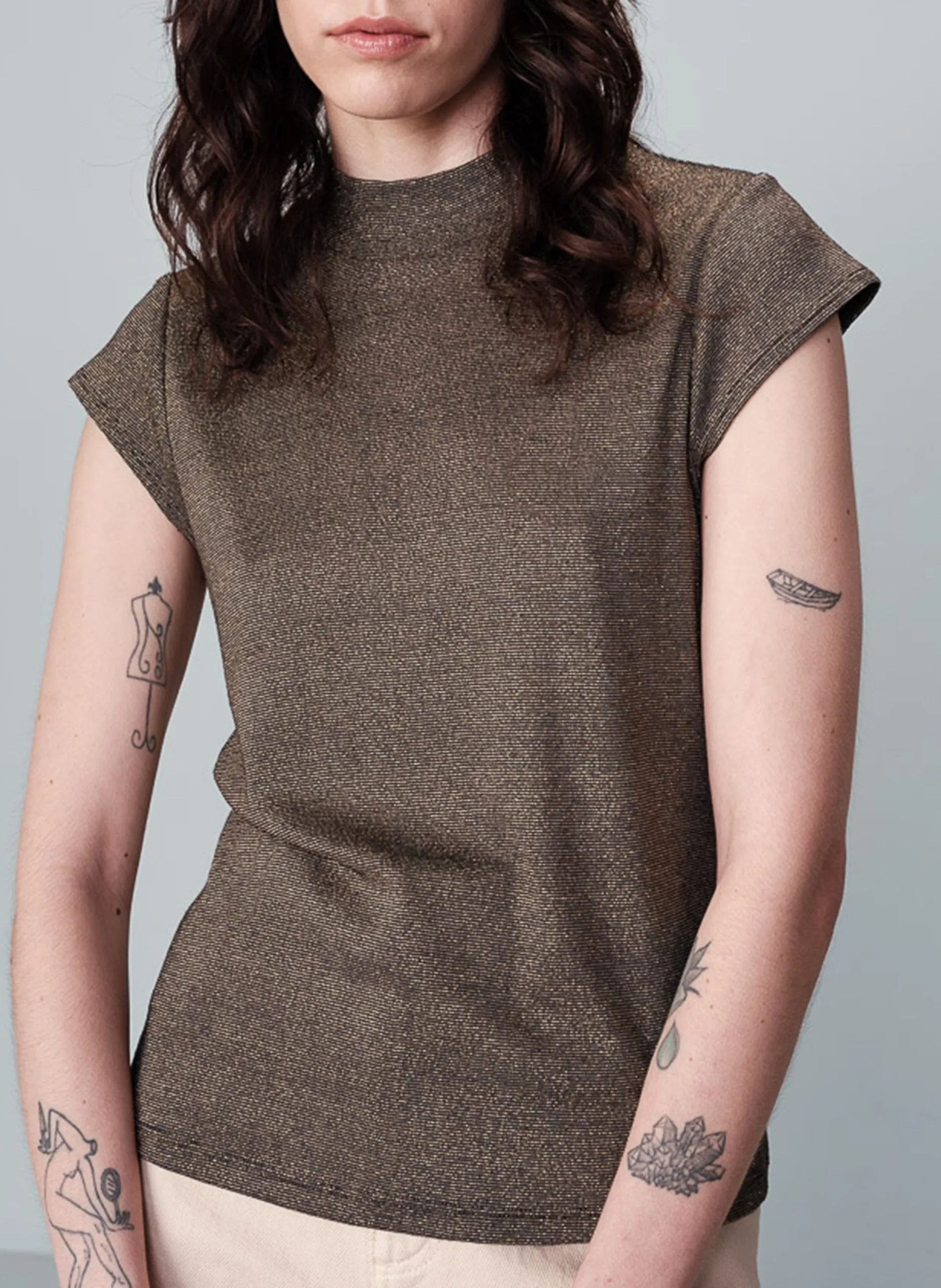 Top col montant ajusté pailleté Noir NECTAR