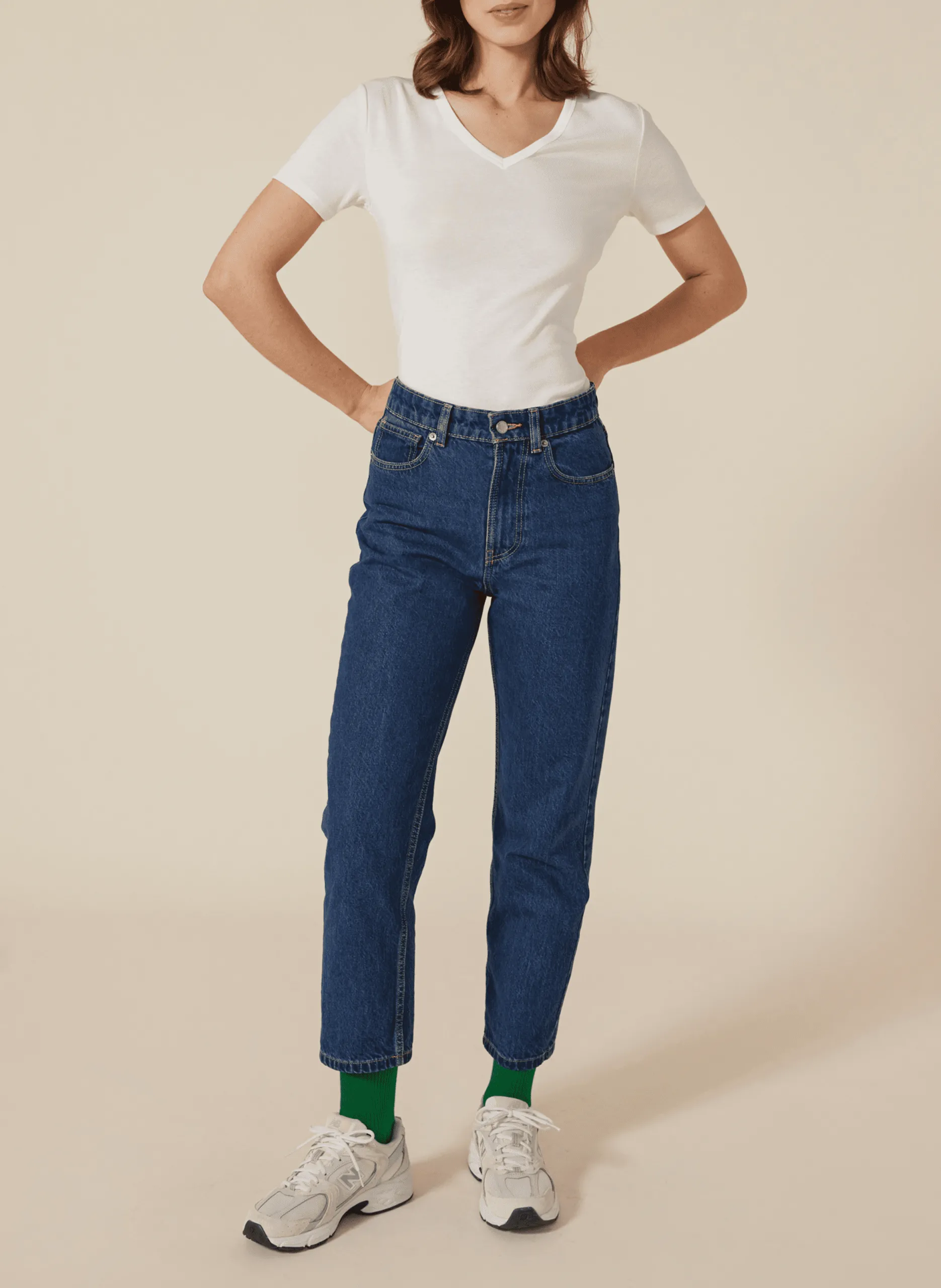 Tee-shirt droit à col V en coton Blanc