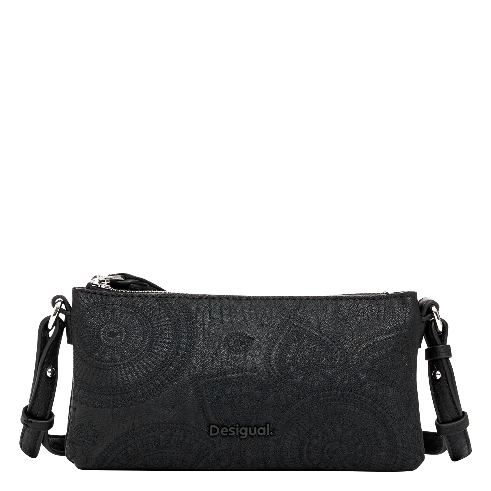 Sac bandoulière brodé effet cuir Noir