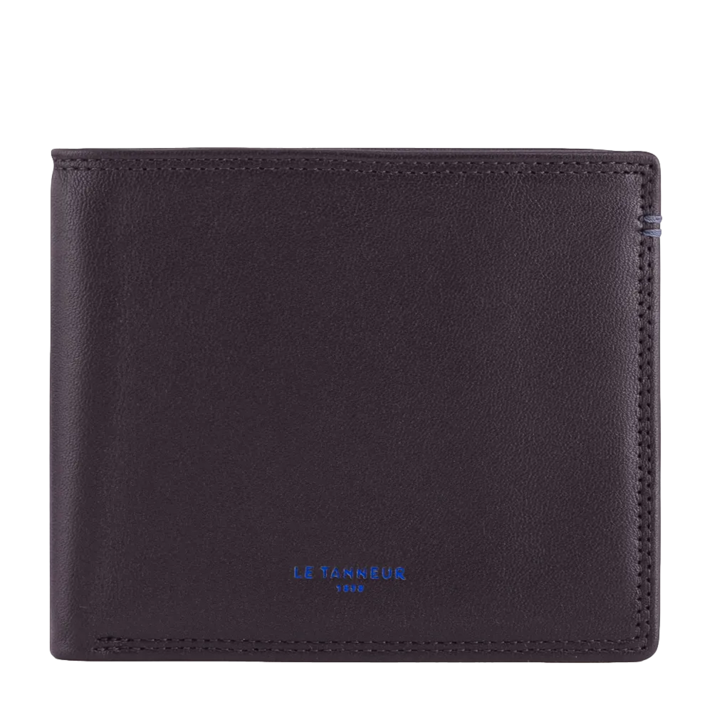 Portefeuille compact en cuir lisse Marron MARTIN