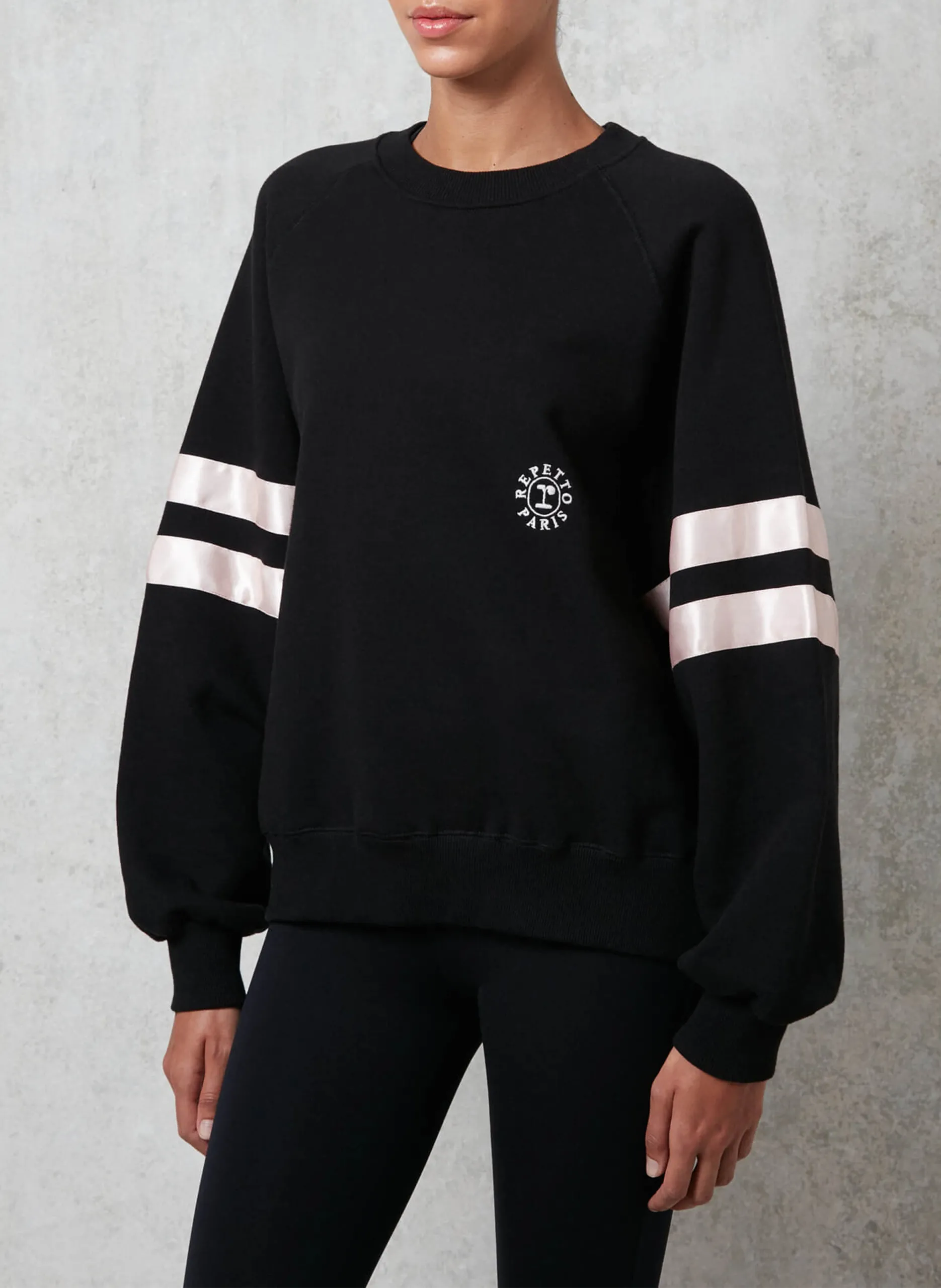 Sweatshirt col zippé en coton mélangé Noir