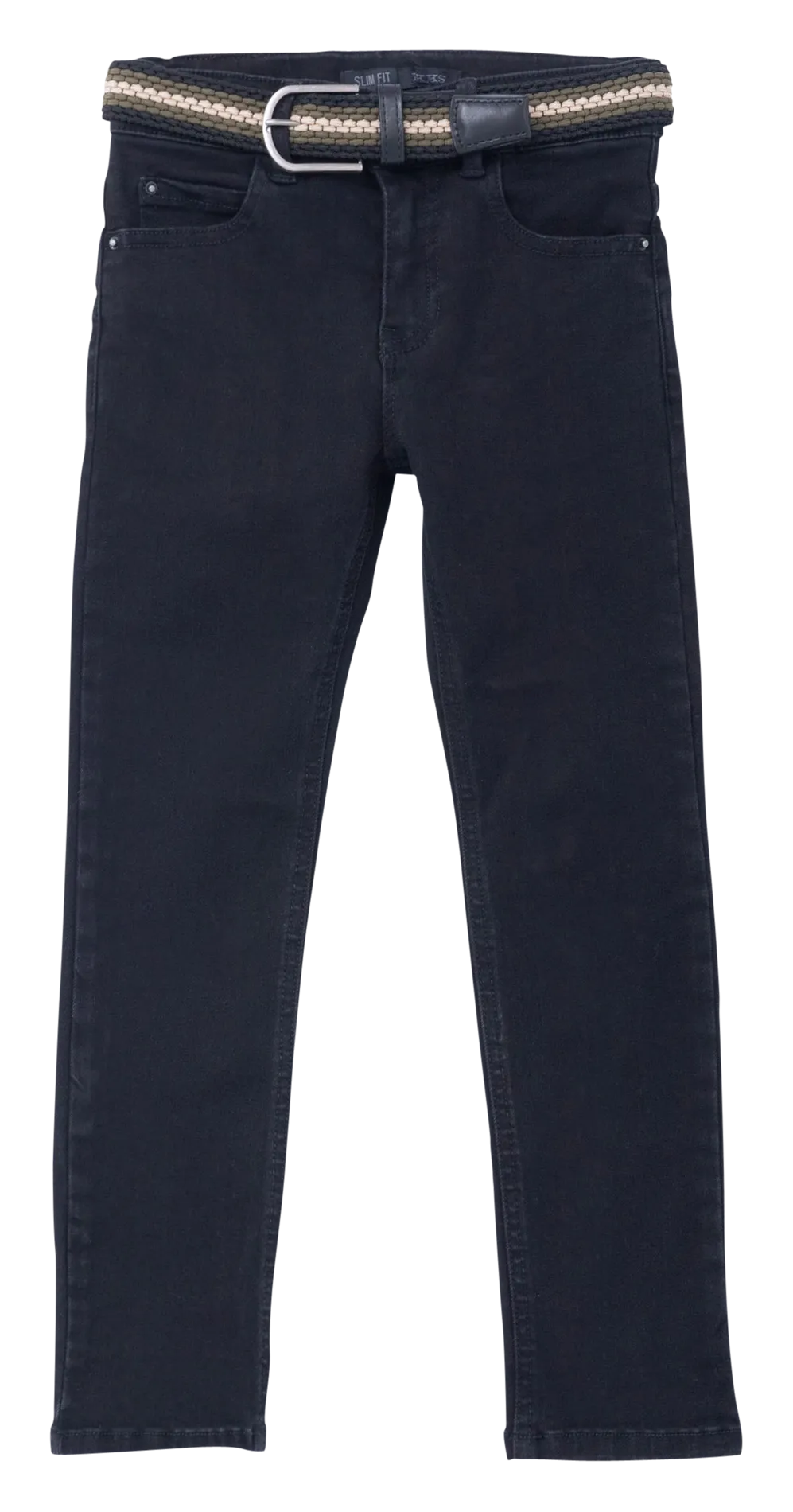 Jean droit avec ceinture en coton mélangé Noir