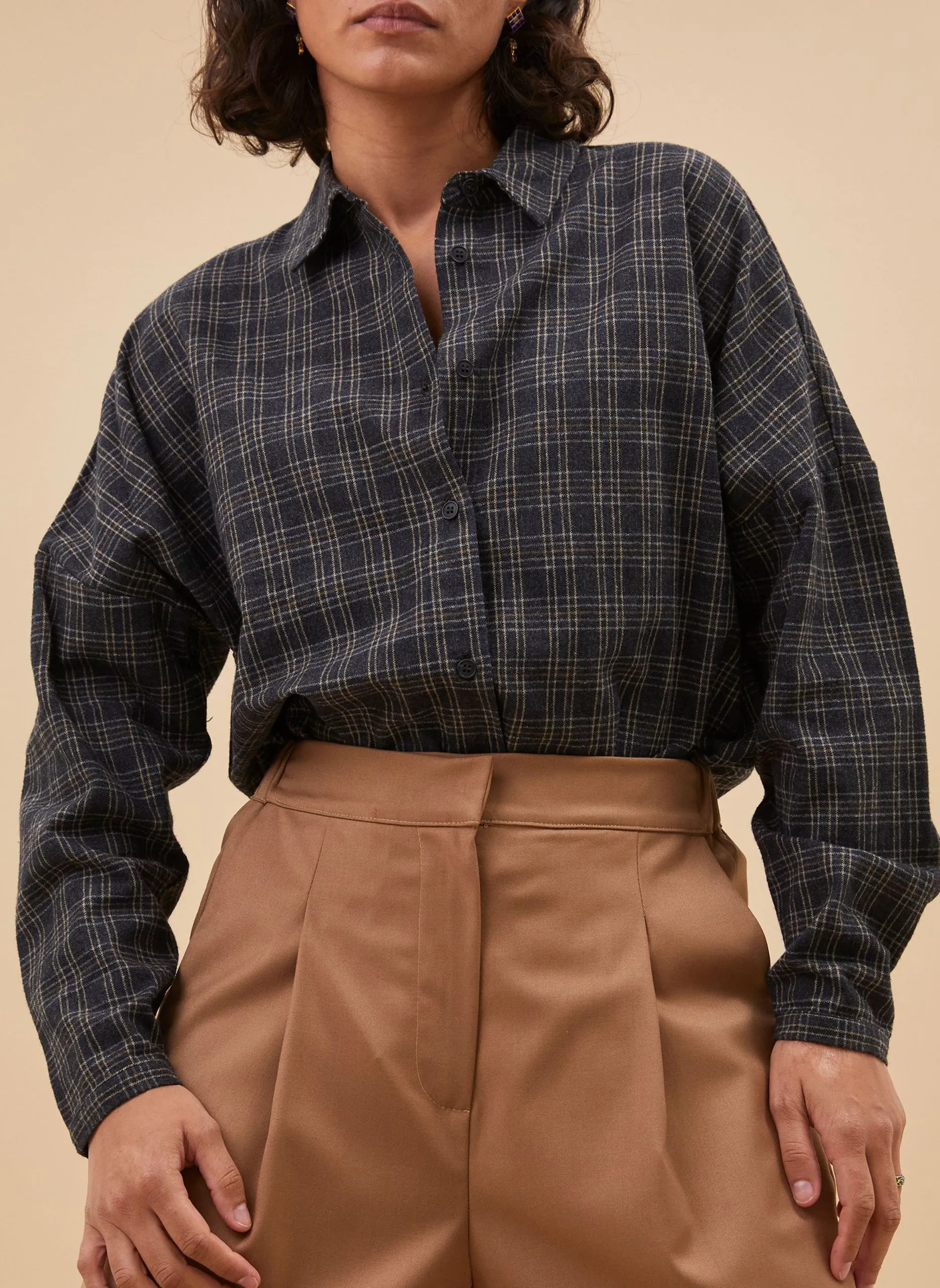 Chemise ample imprimée en coton mélangé Gris