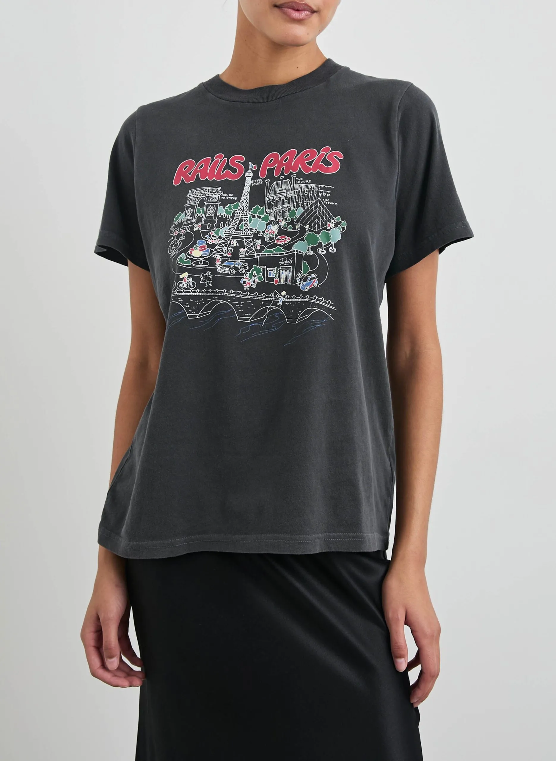 Tee-shirt droit col rond sérigraphié en coton Noir BOYFRIEND