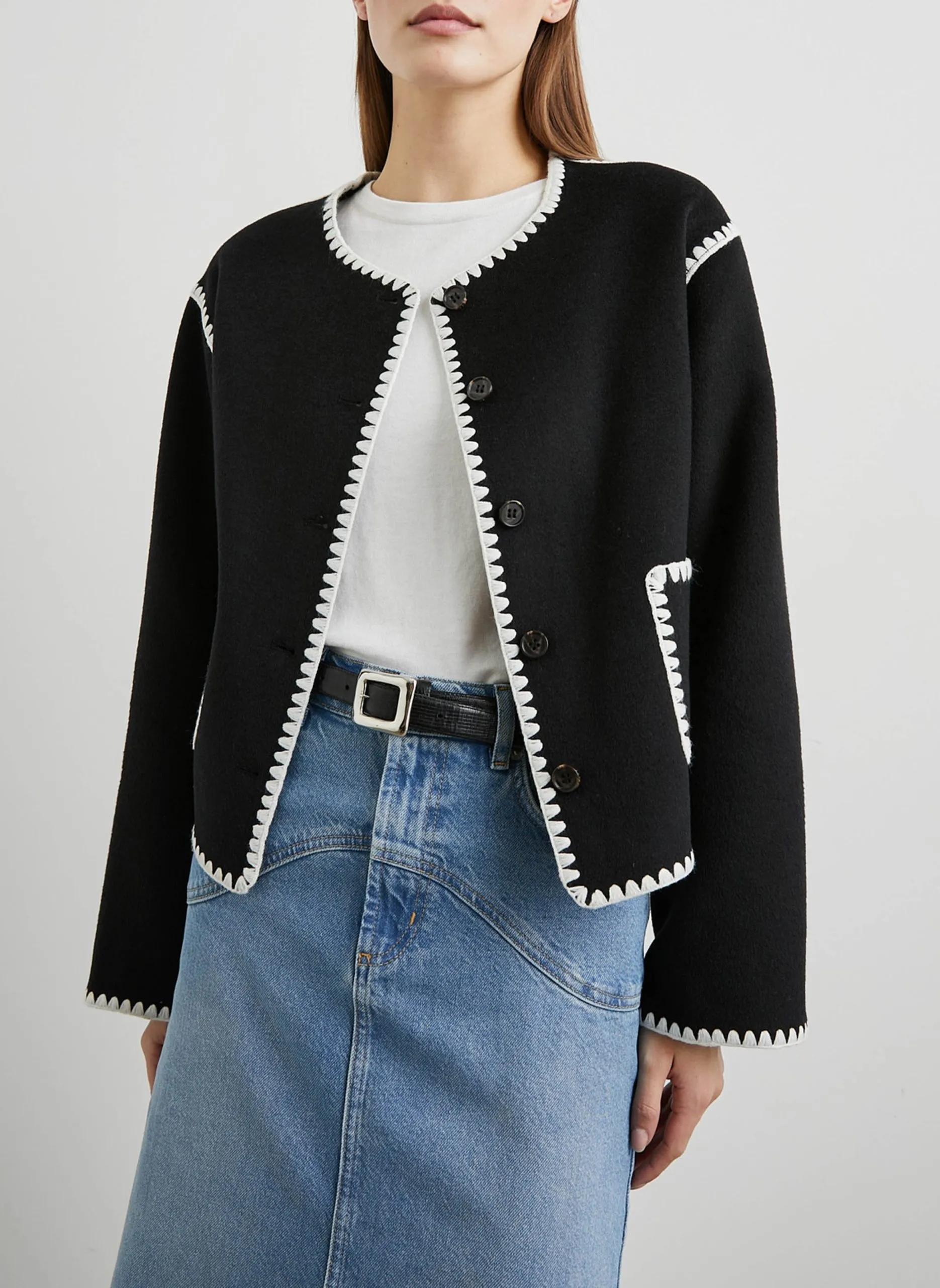 Gilet col rond en laine mélangée Noir MELANIE