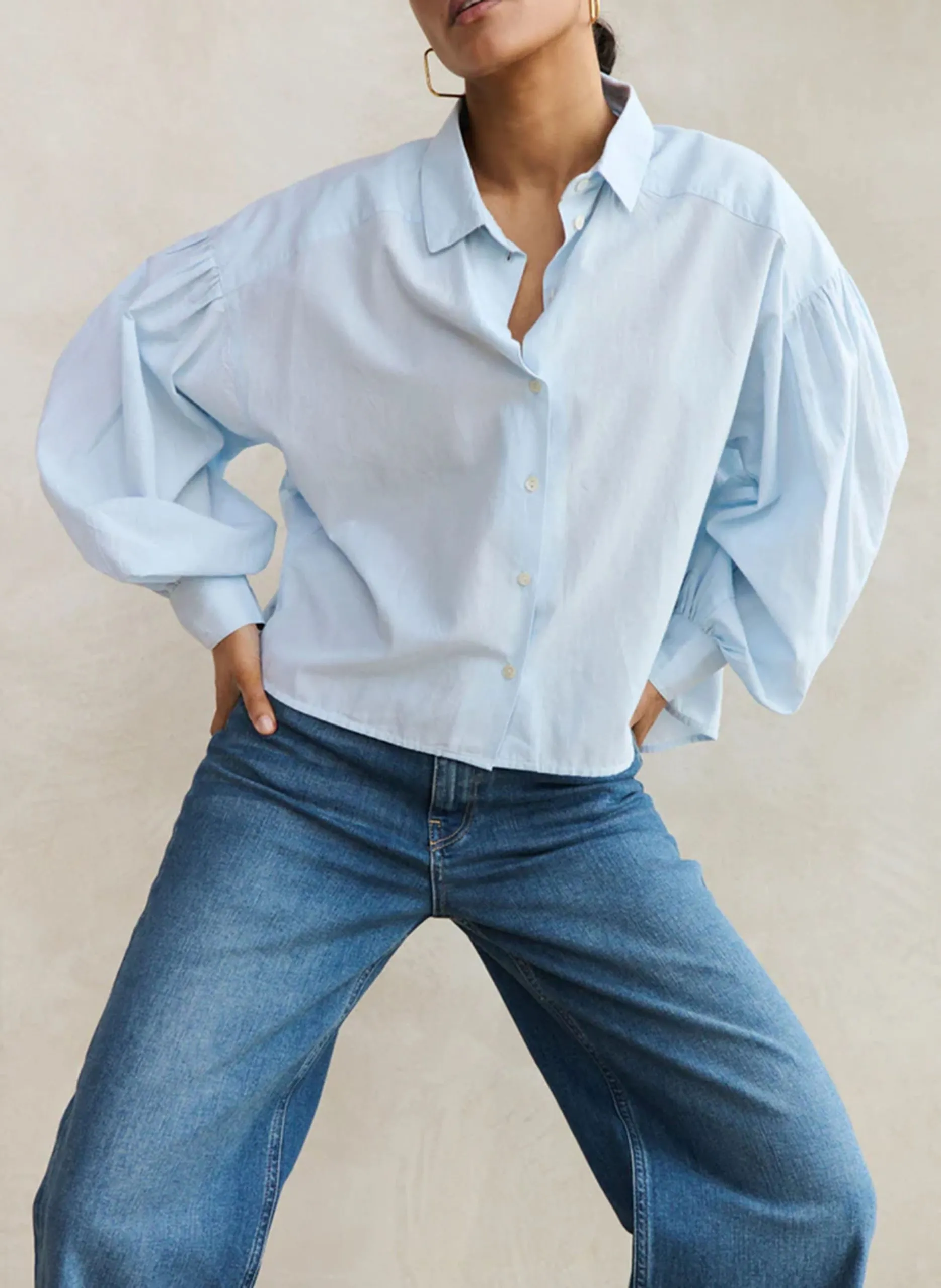 Chemise ample courte en coton Bleu SARAH