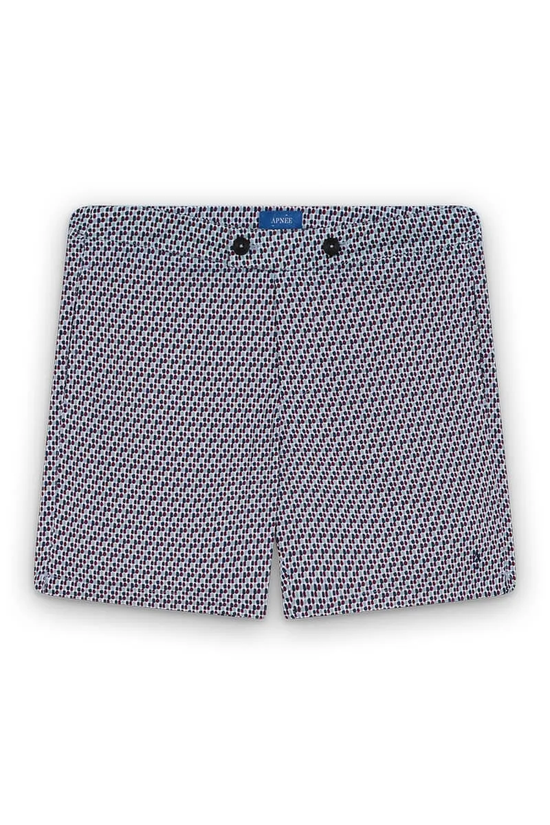 Short de bain imprimé ceinture plate à boutons et fermeture éclair Violet ENZO MOSAIQUES