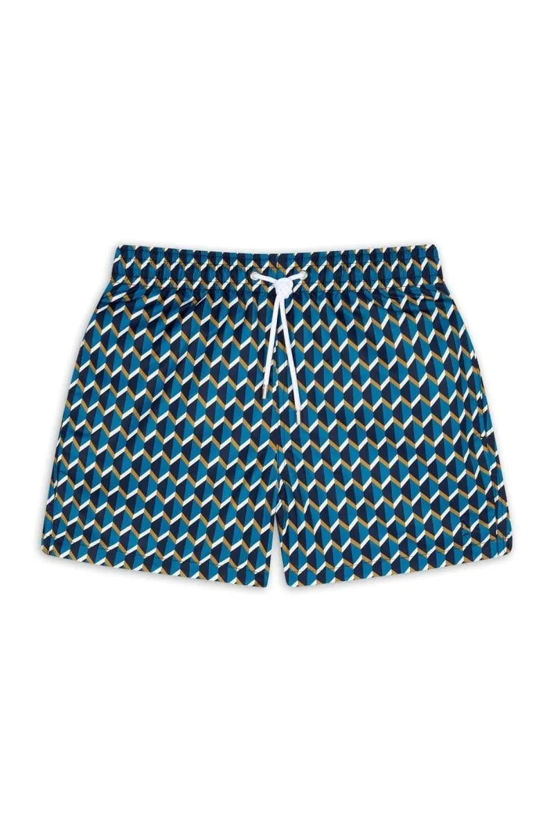 Short de bain imprimé ceinture élastique Bleu ZELLIGE