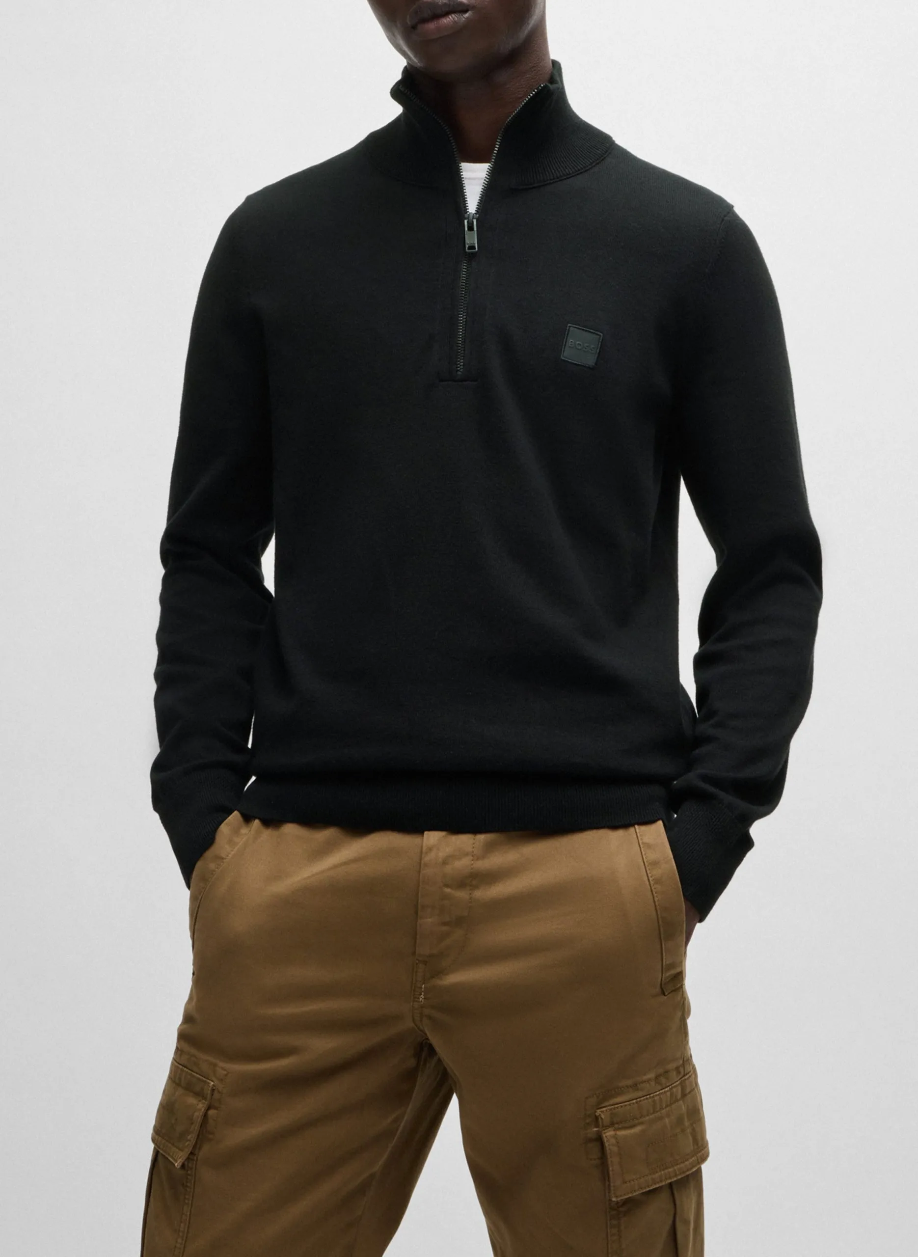 Pull col montant zippé à logo poitrine Noir