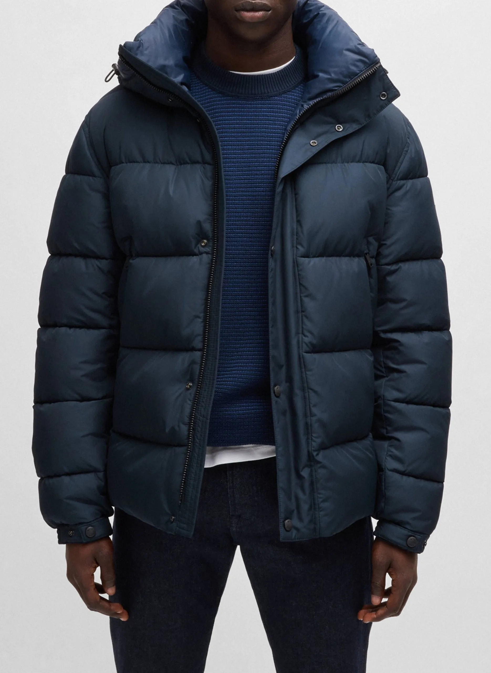 Doudoune droite à capuche matelassée Bleu