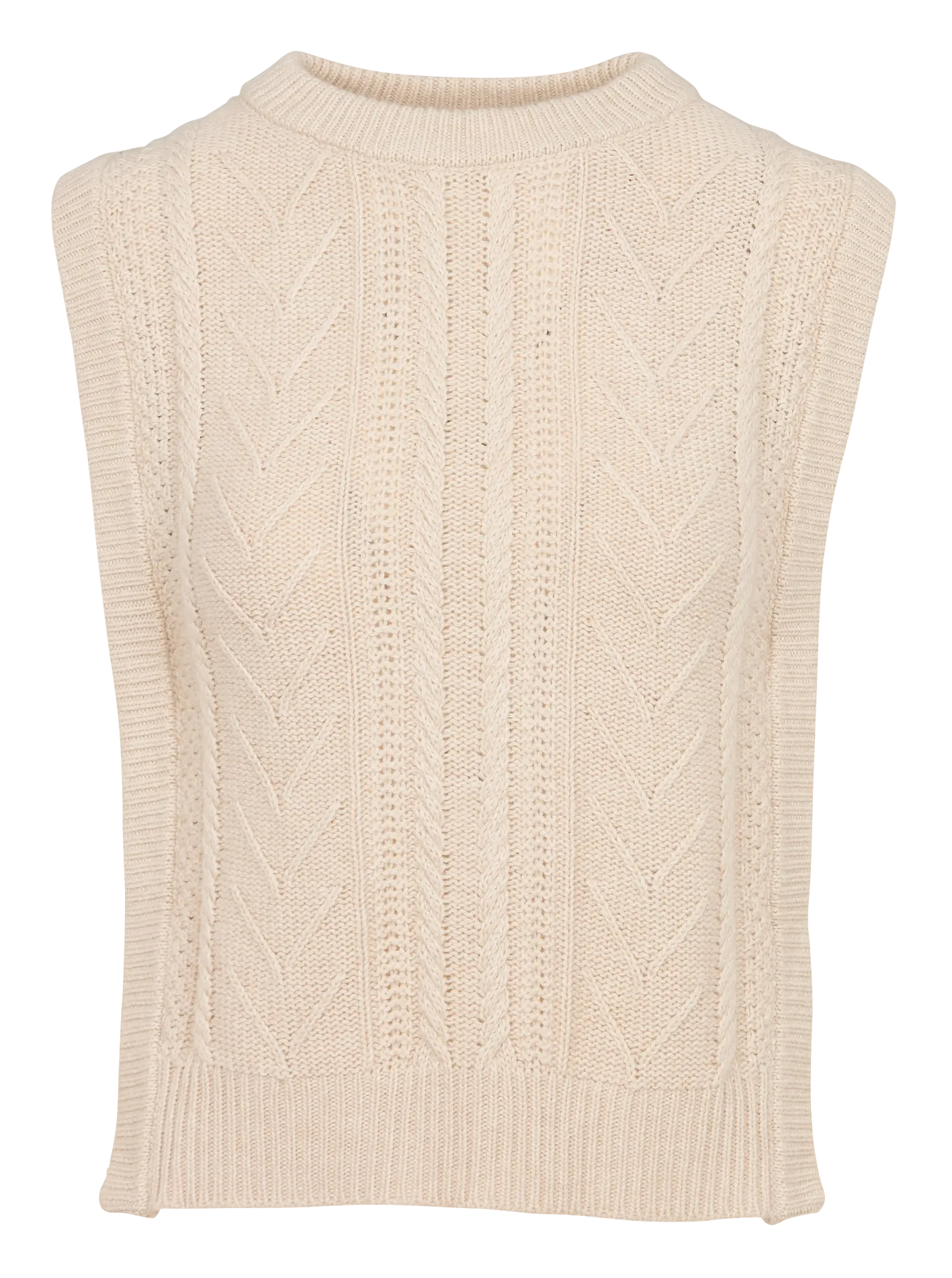 Pull col rond droit en maille Beige FINN