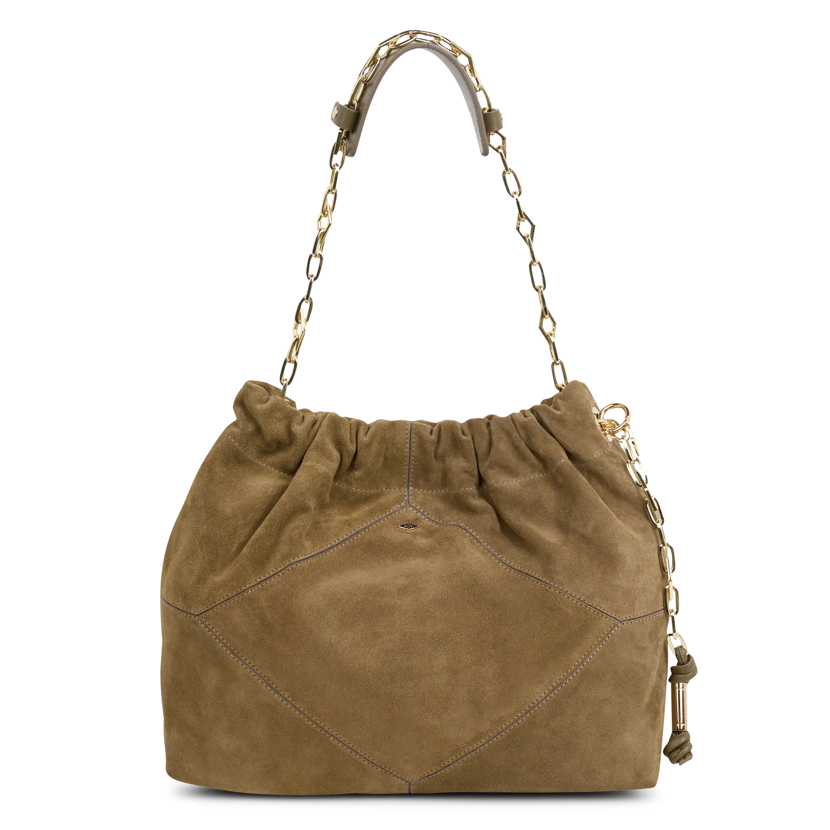 Sac bandoulière tote en cuir velours Kaki JUNE TOTE