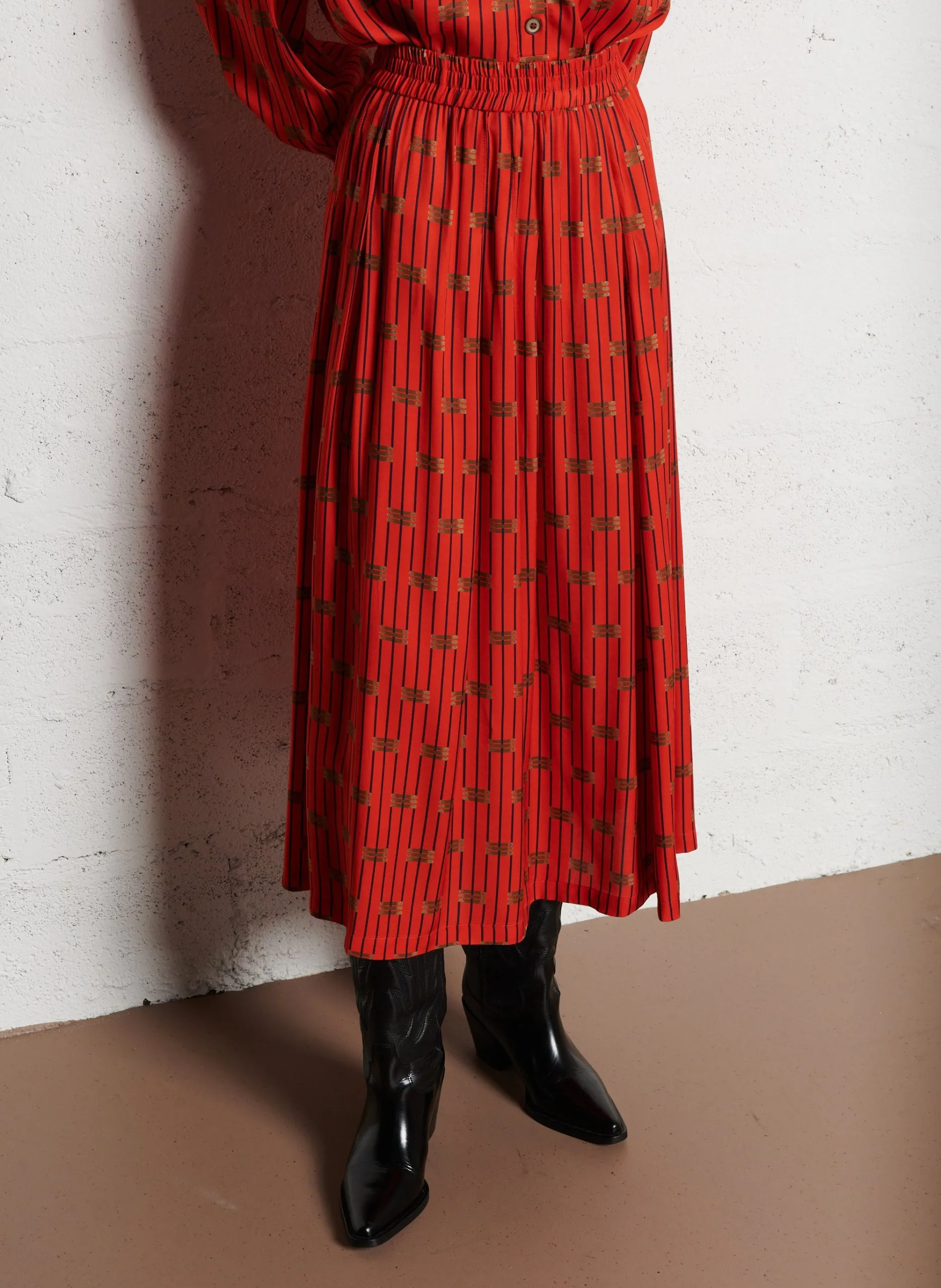 Jupe longue imprimée Rouge LEXIE