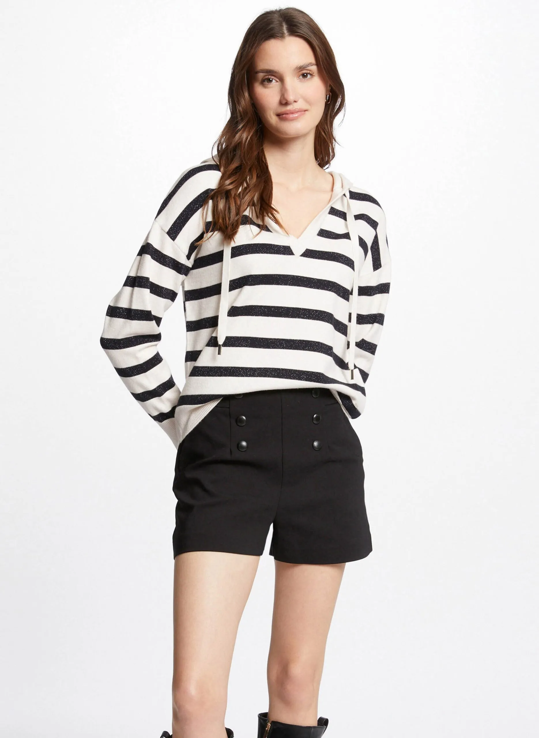 Pull col V à rayures Beige 241-MBALLON