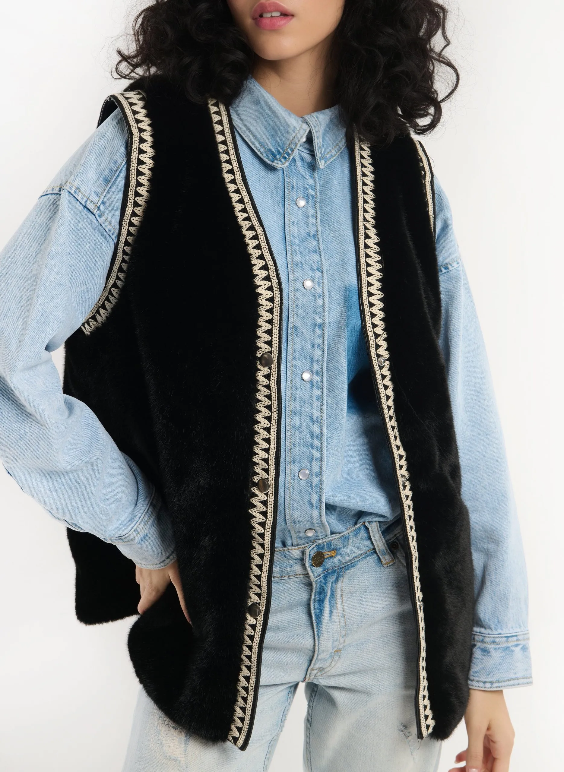 Gilet sans manches effet fourrure Noir DEMBA
