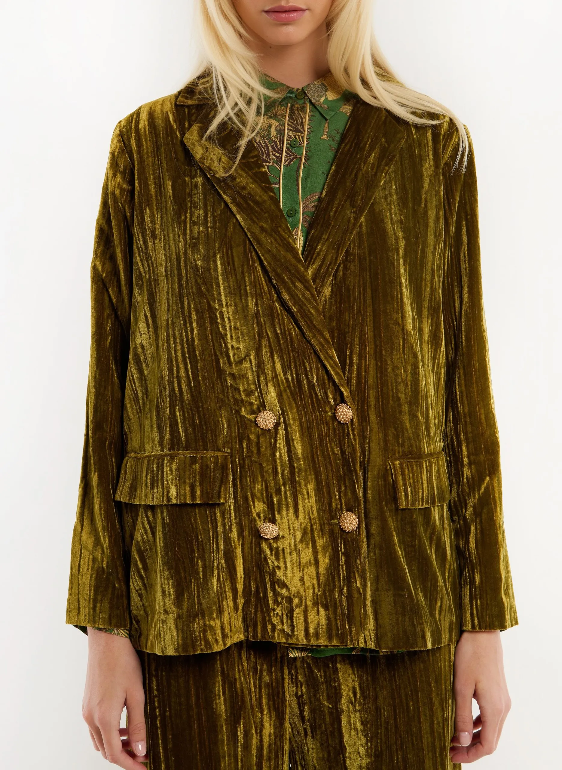 Veste de tailleur droite effet velours Kaki KIM