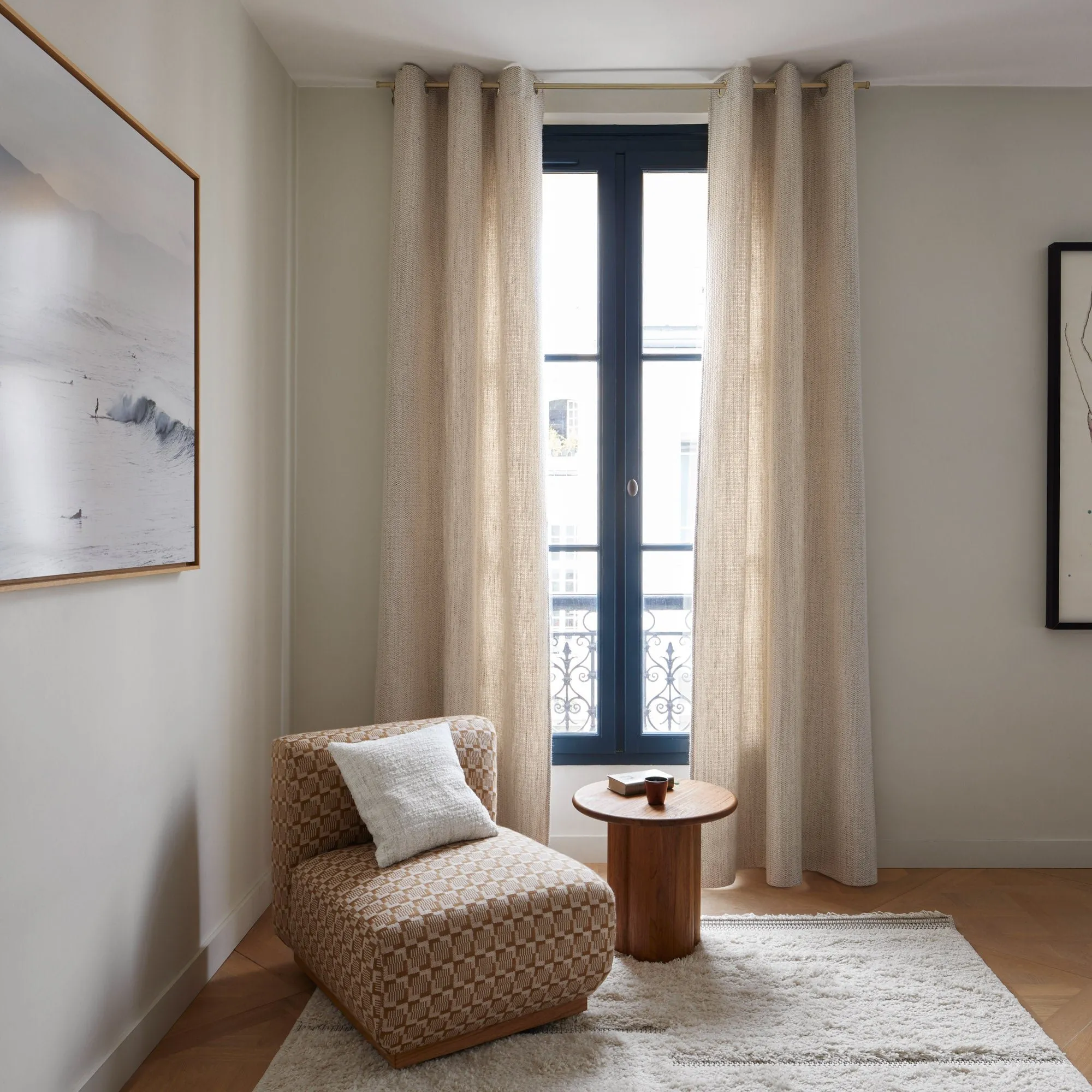 Rideau à oeillets dorés Beige LENIO