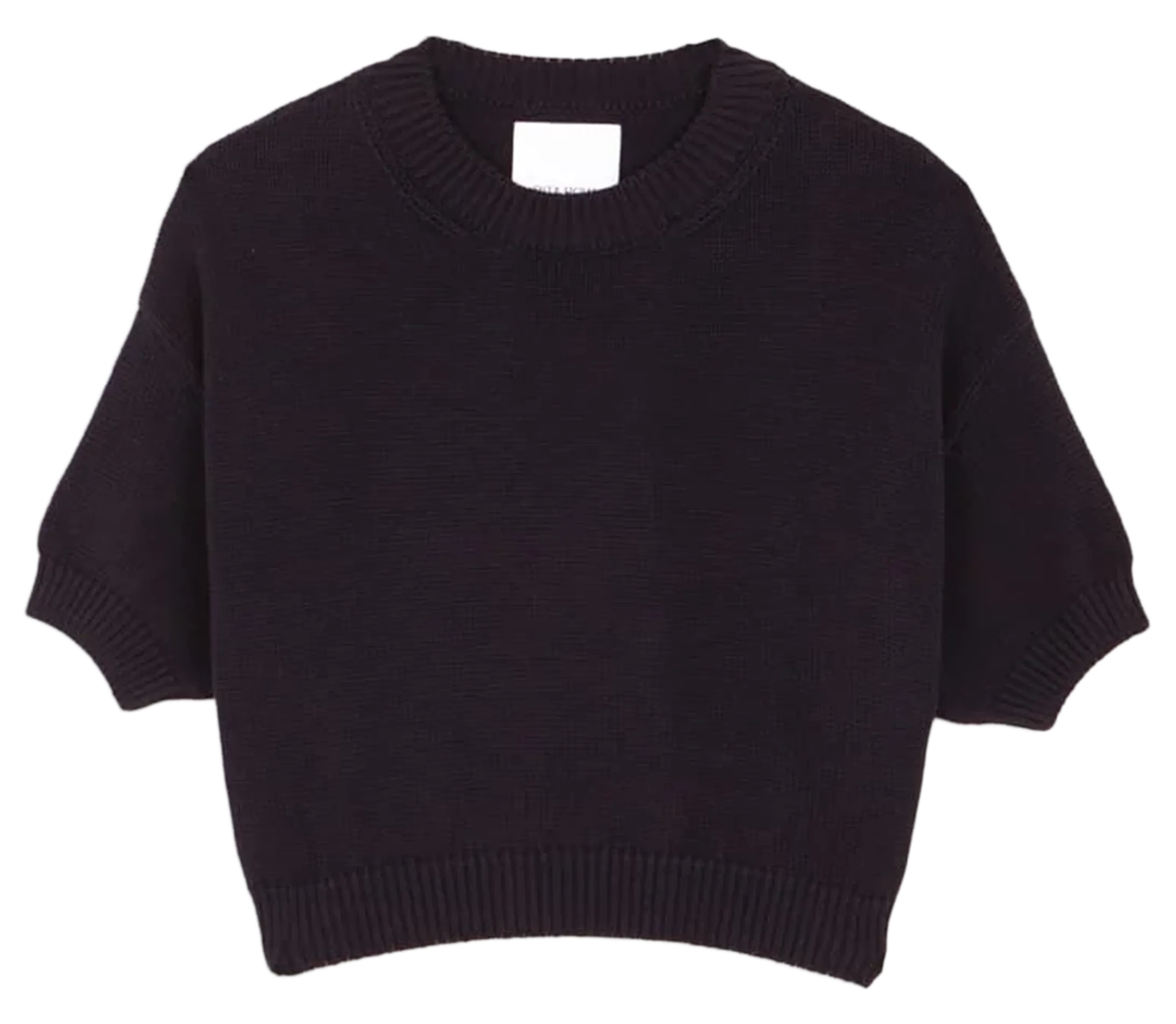 Pull court col rond en coton Noir PATTIE