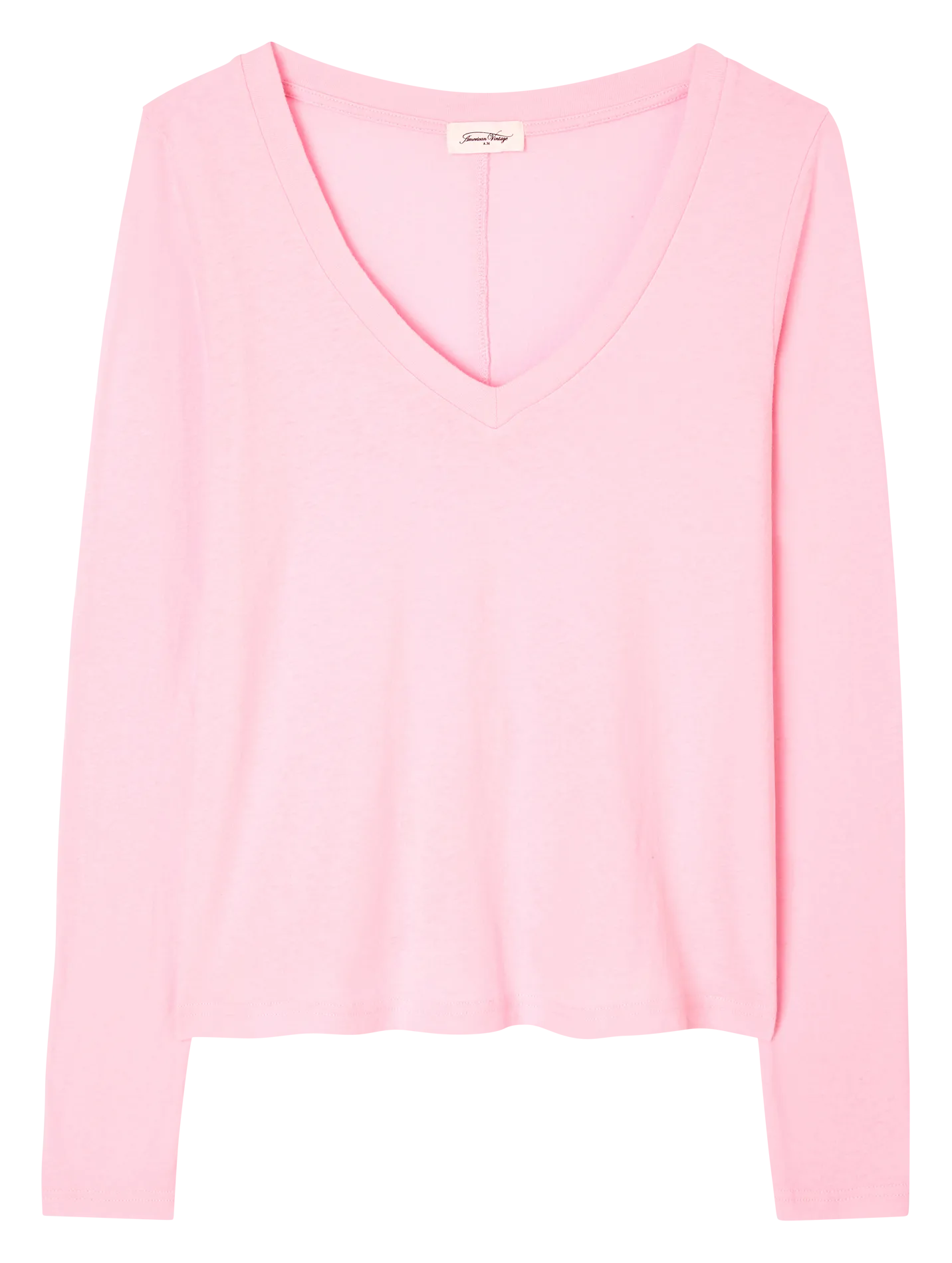 Tee-shirt col V droit en coton Rose GAMIPY