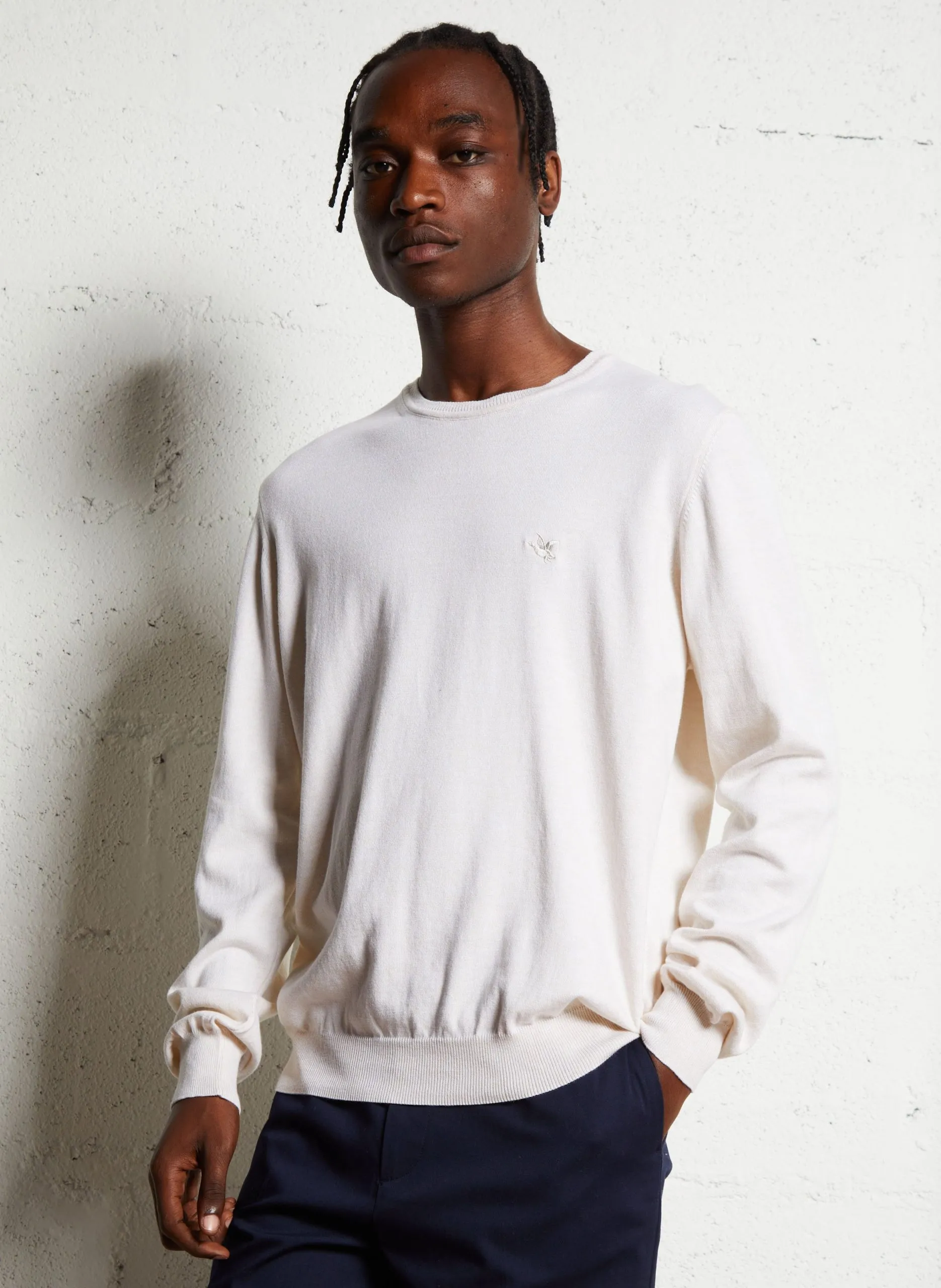 Pull col rond droit en coton Bleu U TOGS