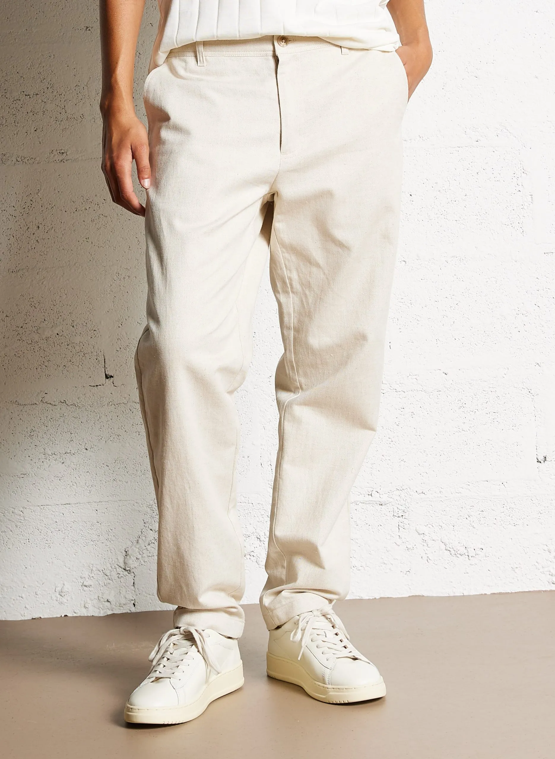 Pantalon droit en coton et lin Beige COMO