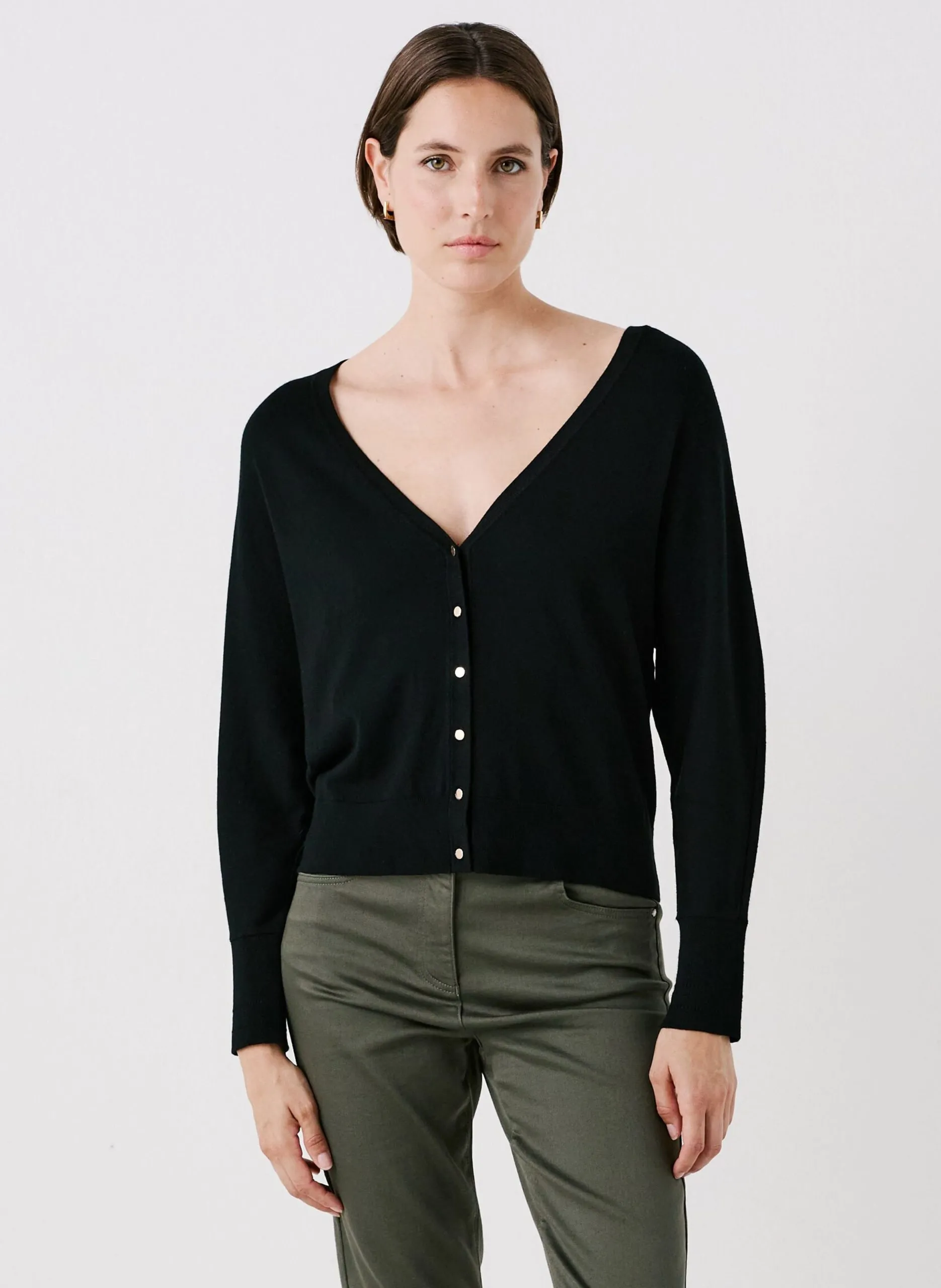 Gilet ample col V en maille mélangée Noir 242K-MLEXIA