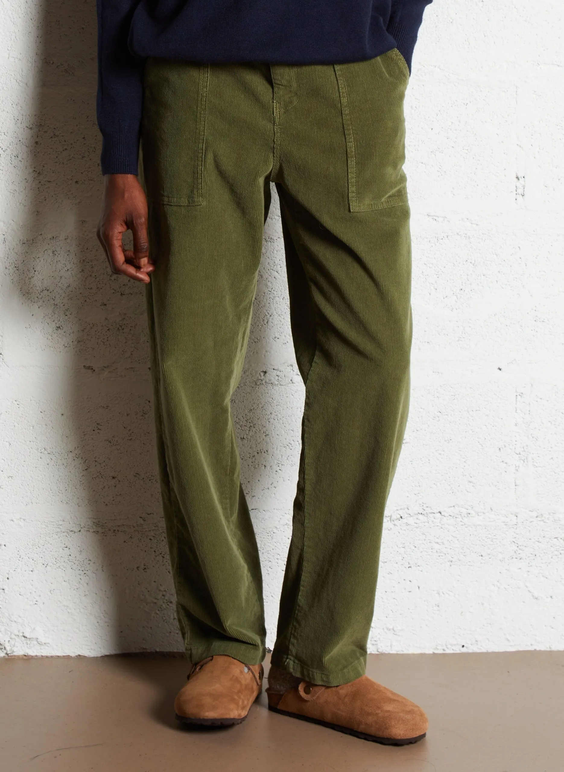 Pantalon droit taille haute en coton mélangé Blanc