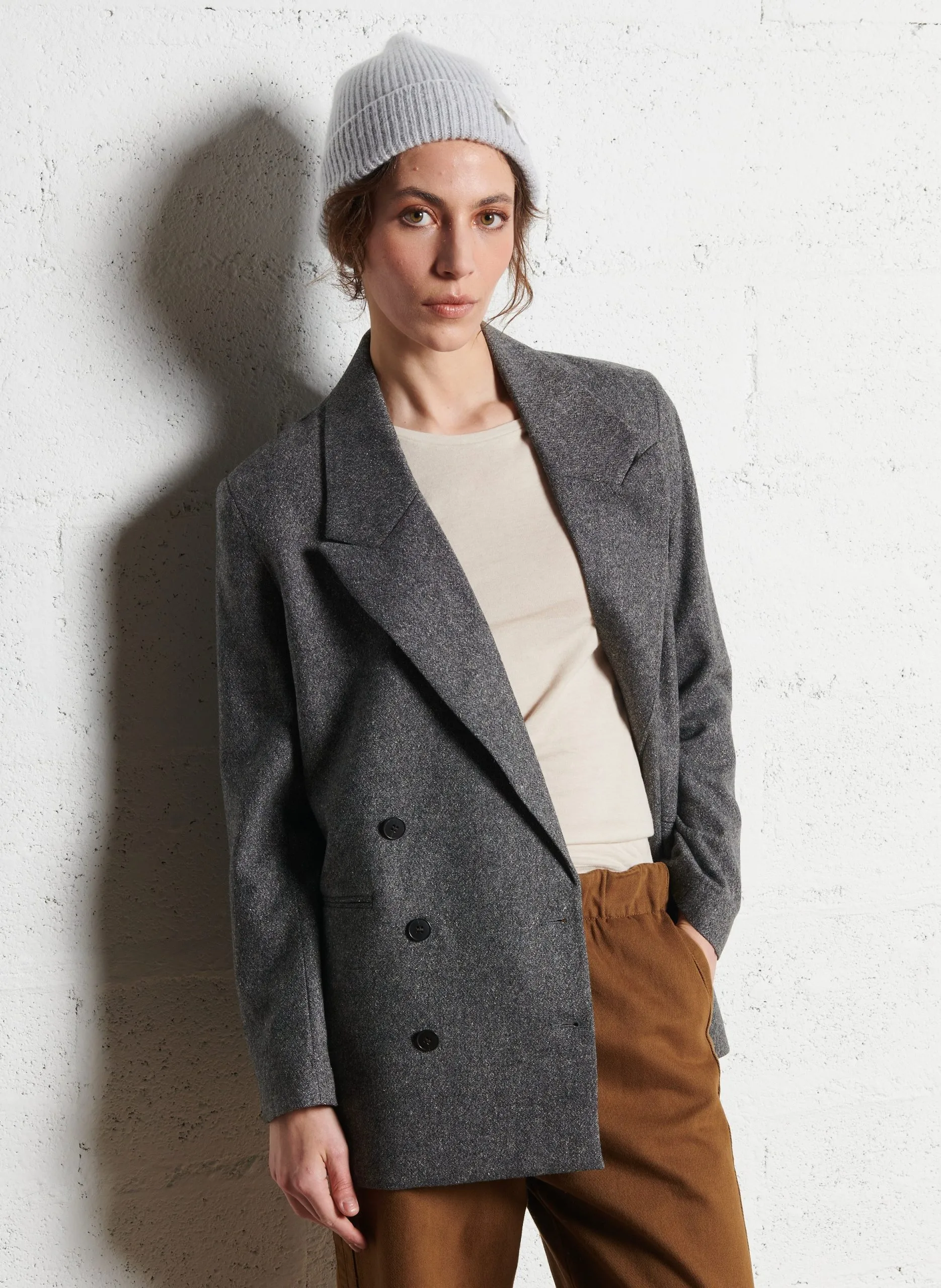 Veste col tailleur en laine mélangée Gris SHERMAN