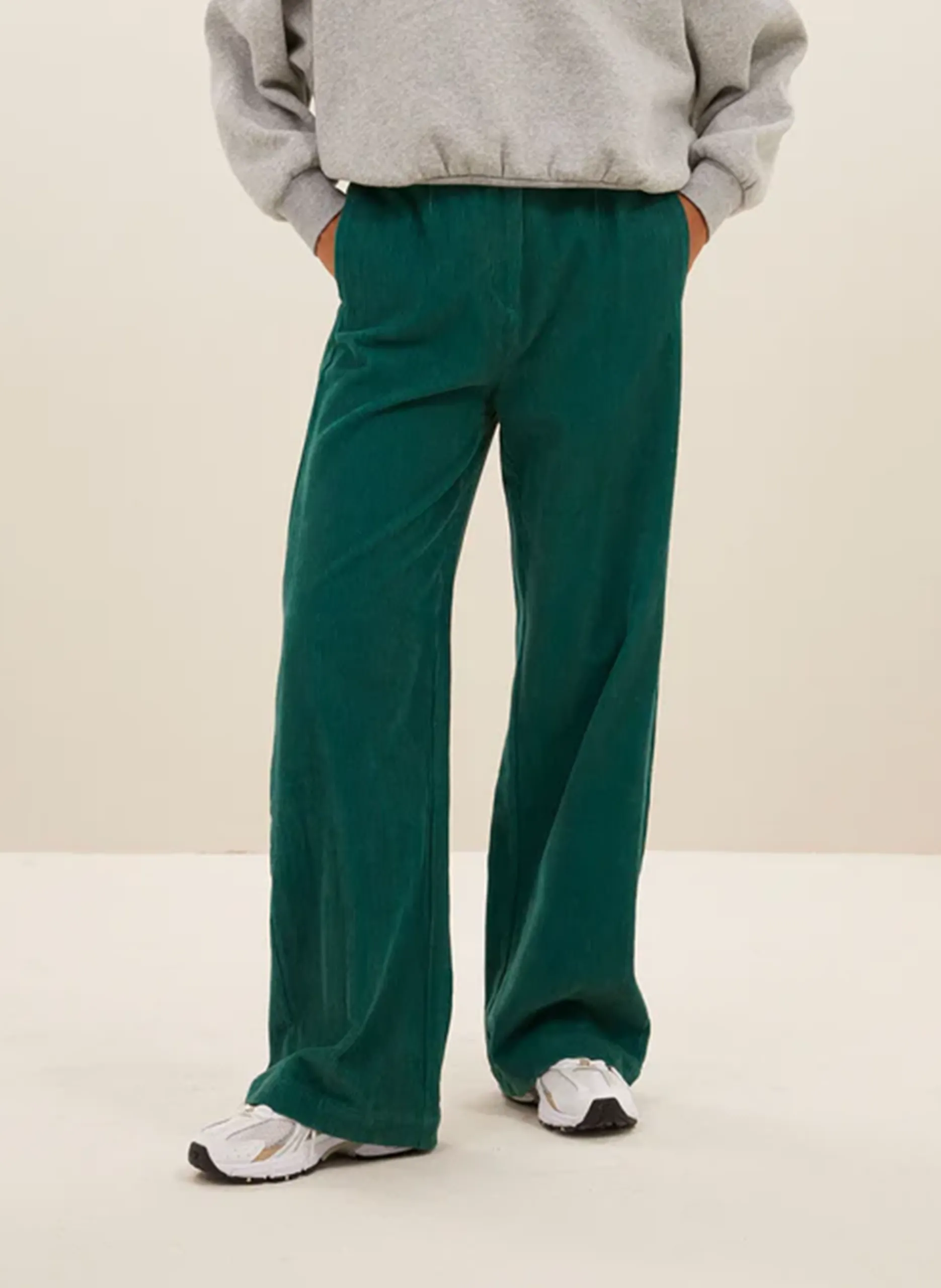 Pantalon droit velours côtelé en coton Vert ODIN