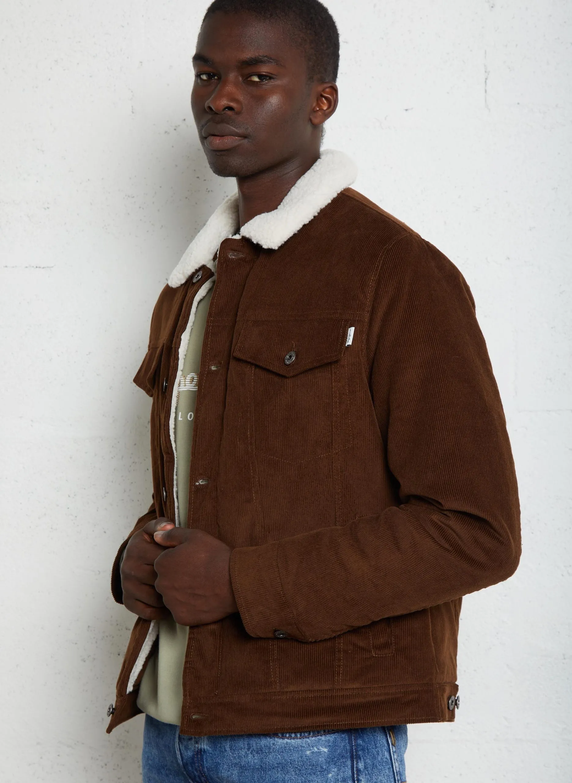 Veste col classique en velours de coton Marron THRIS