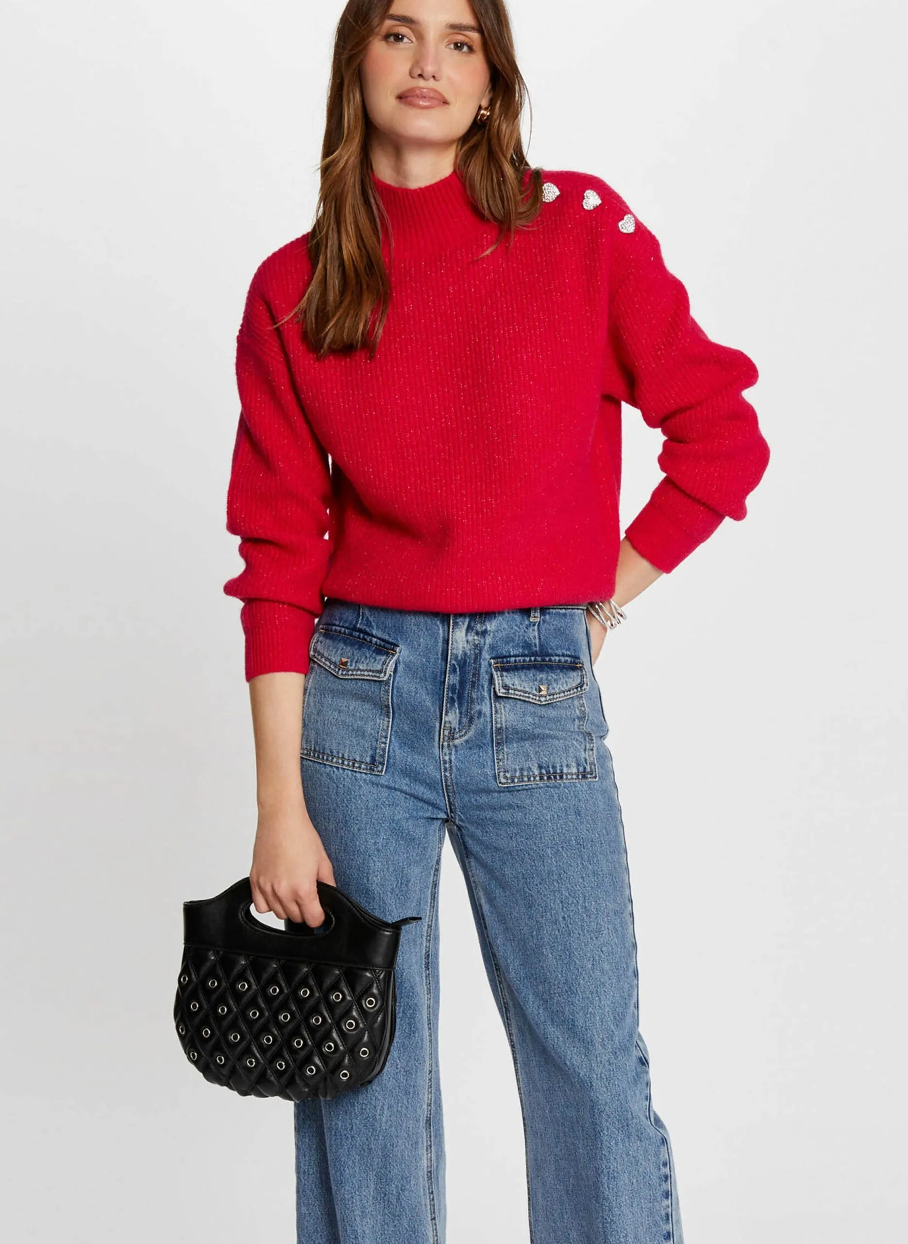 Pull droit col montant Rose 232-MSTORI