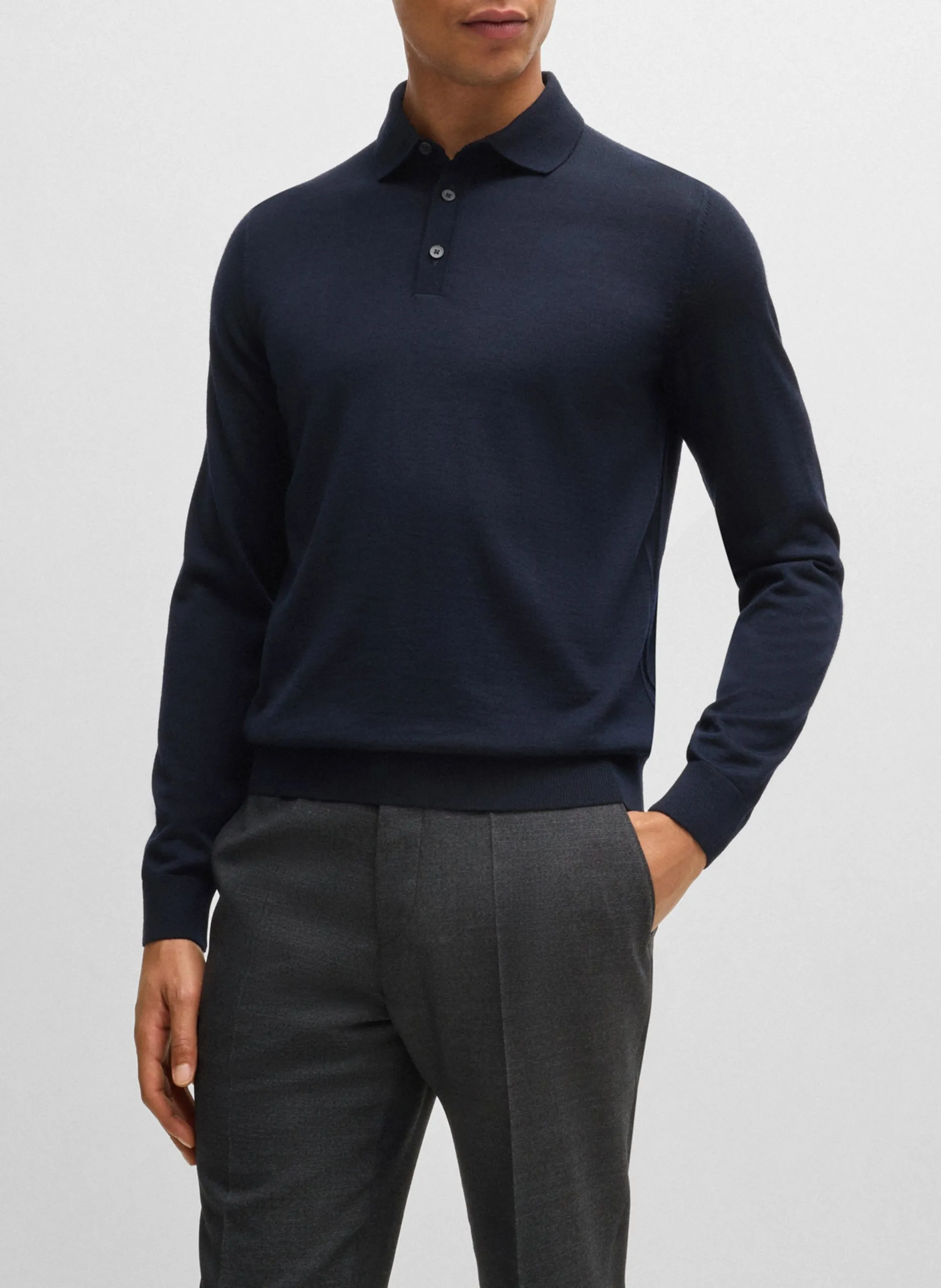 Polo slim-fit en laine Bleu